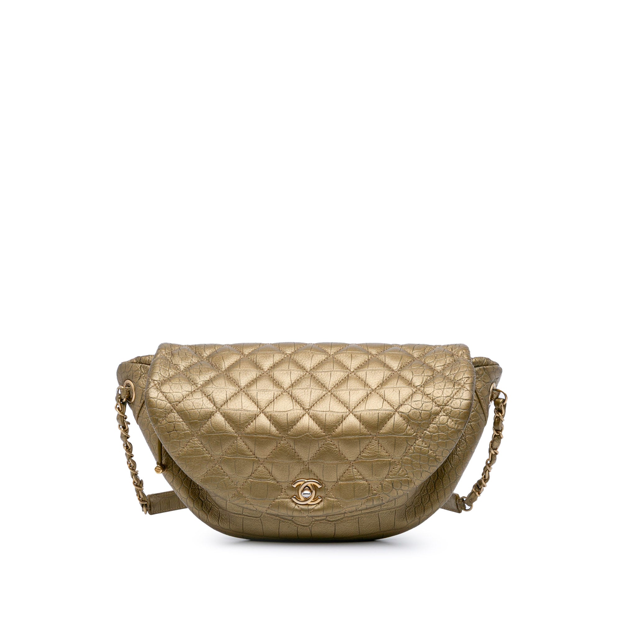 Chanel Quilted Croc Embossed Metallic Calfskin Easy Trip Belt Bag - image 1
