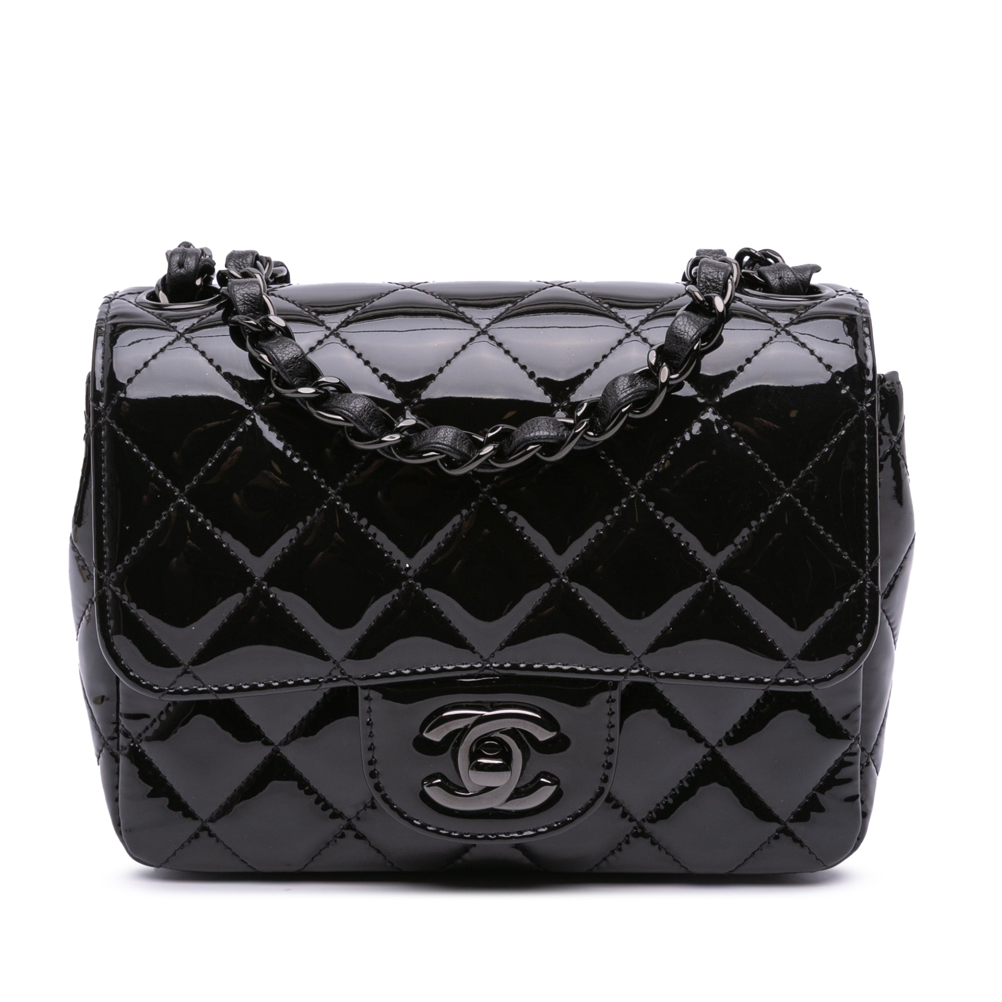Chanel Mini Square Classic Patent So Black Single Flap - image 1