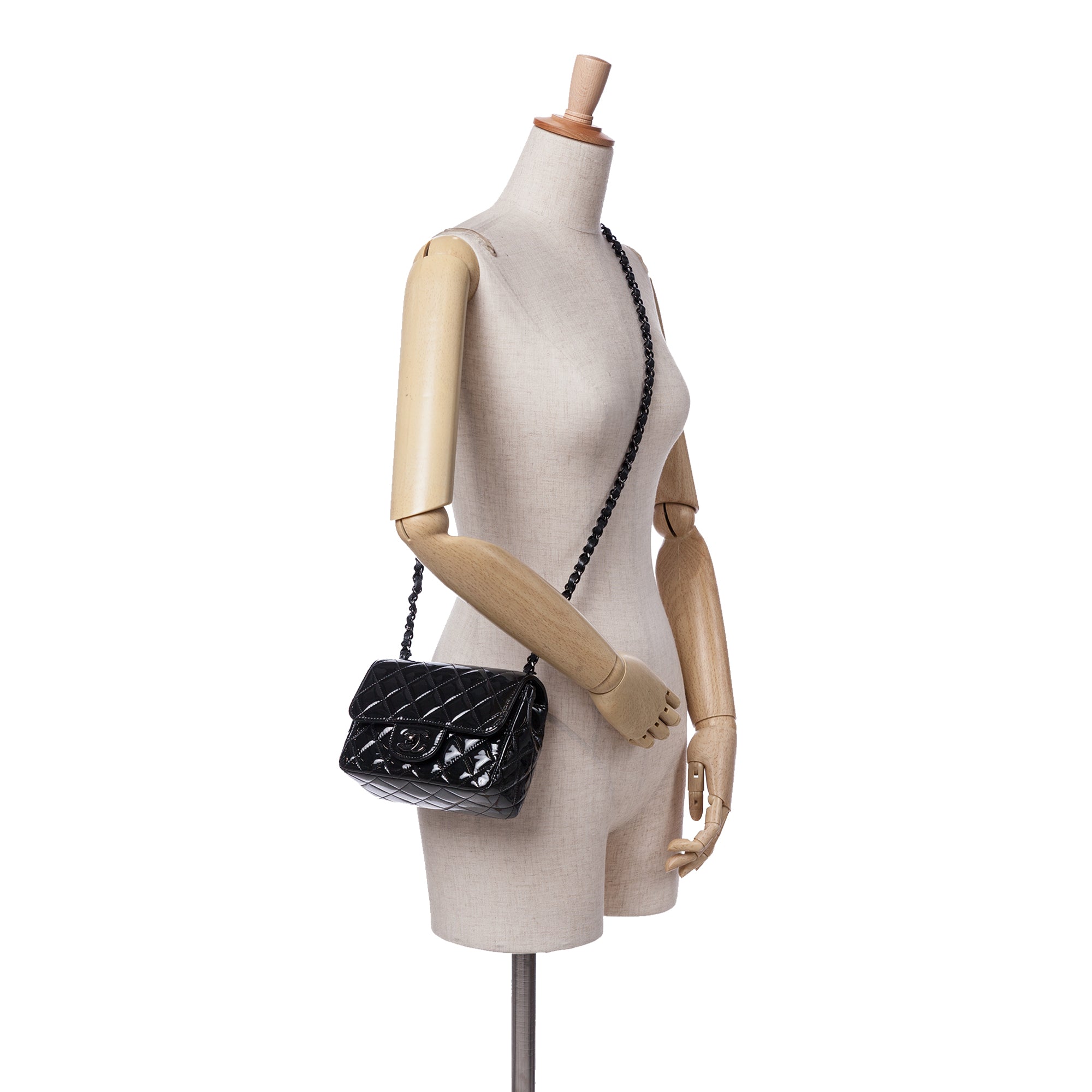 Chanel Mini Square Classic Patent So Black Single Flap - image 8