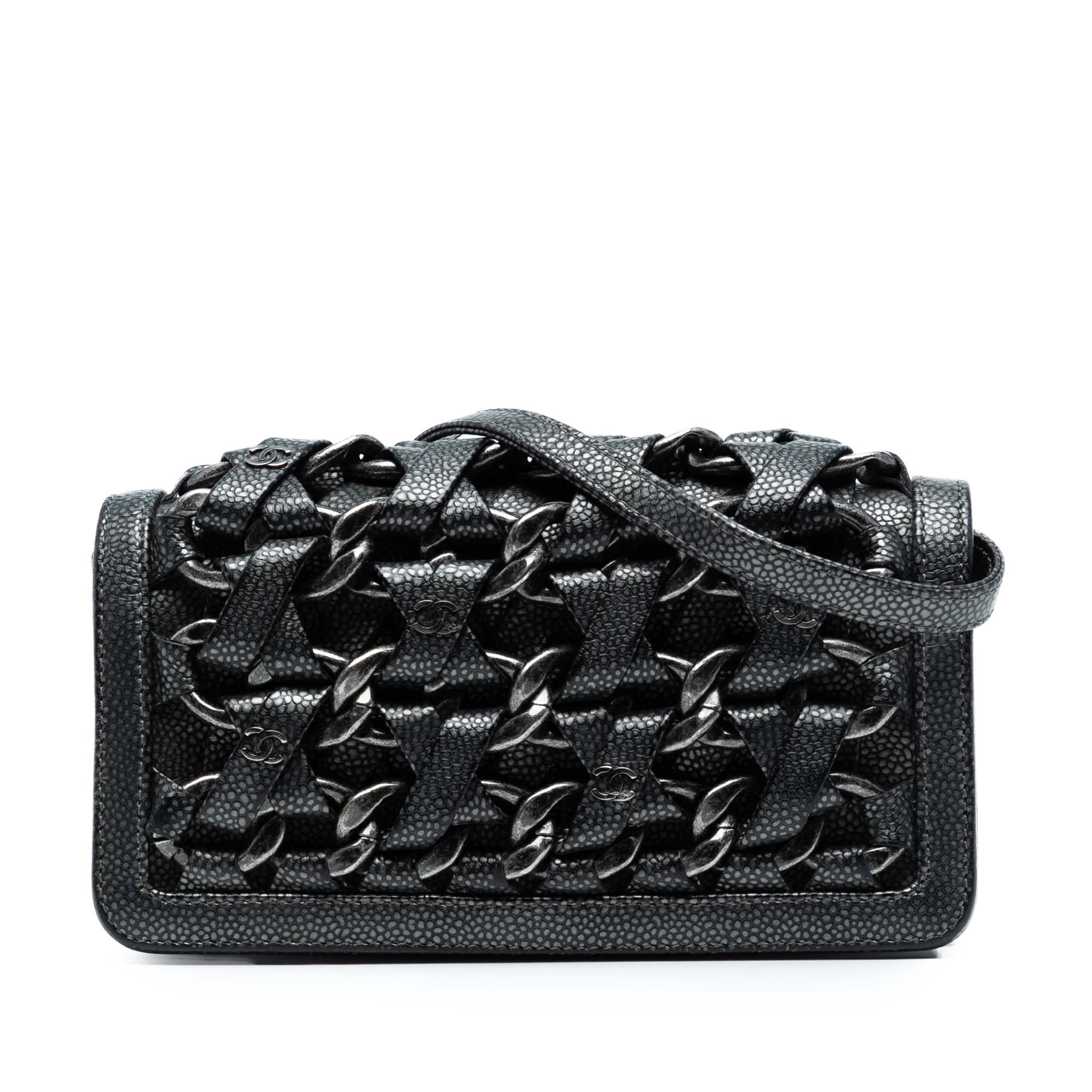 Chanel CC Metallic Caviar Interlaced Chain Clutch on Strap - image 1