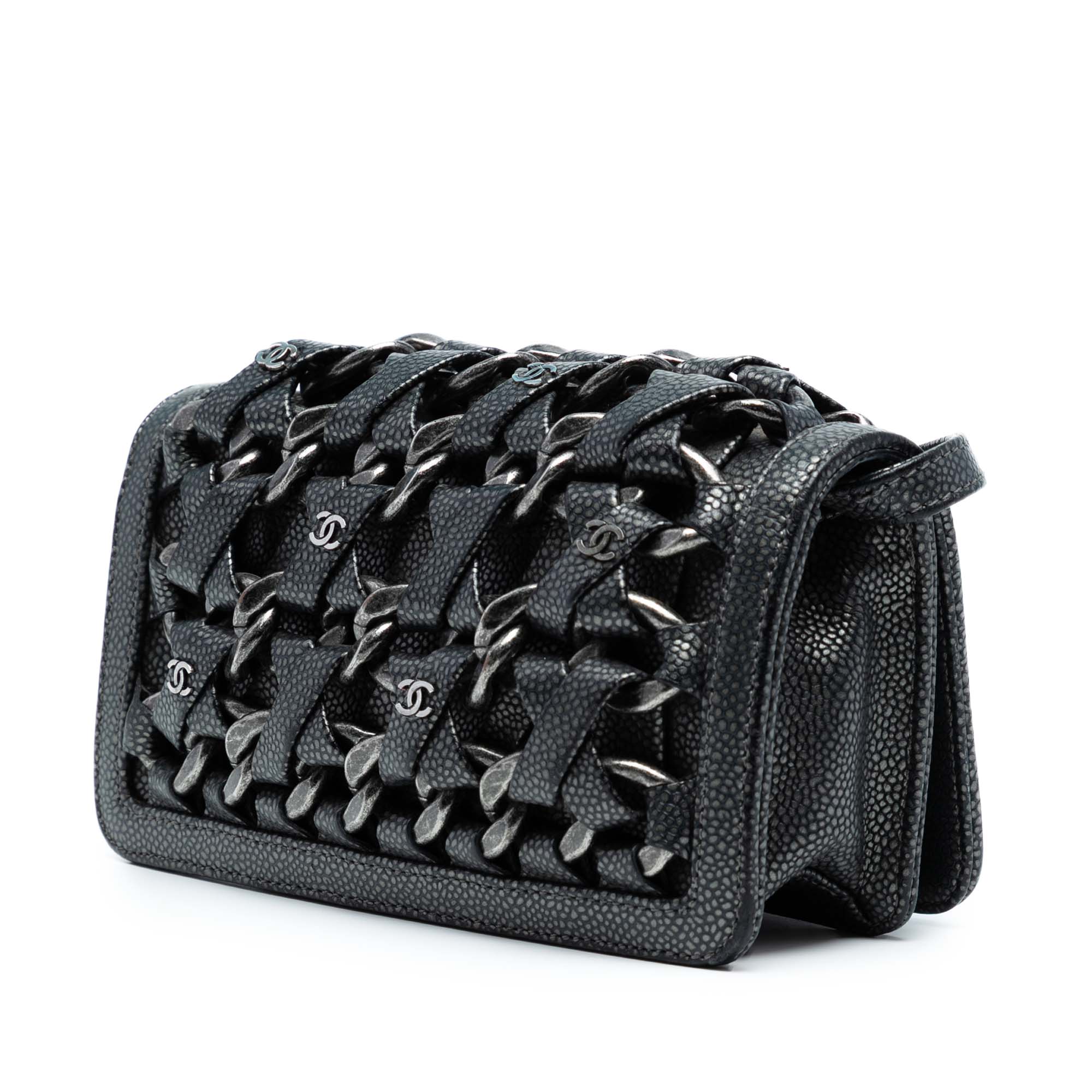 Chanel CC Metallic Caviar Interlaced Chain Clutch on Strap - image 2