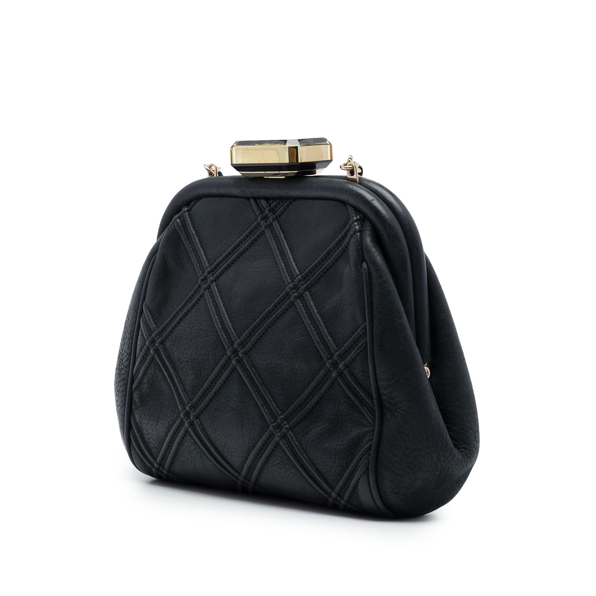 Chanel CC Quilted Lambskin Double Stitch Kiss Lock Clutch with Chain - image 2