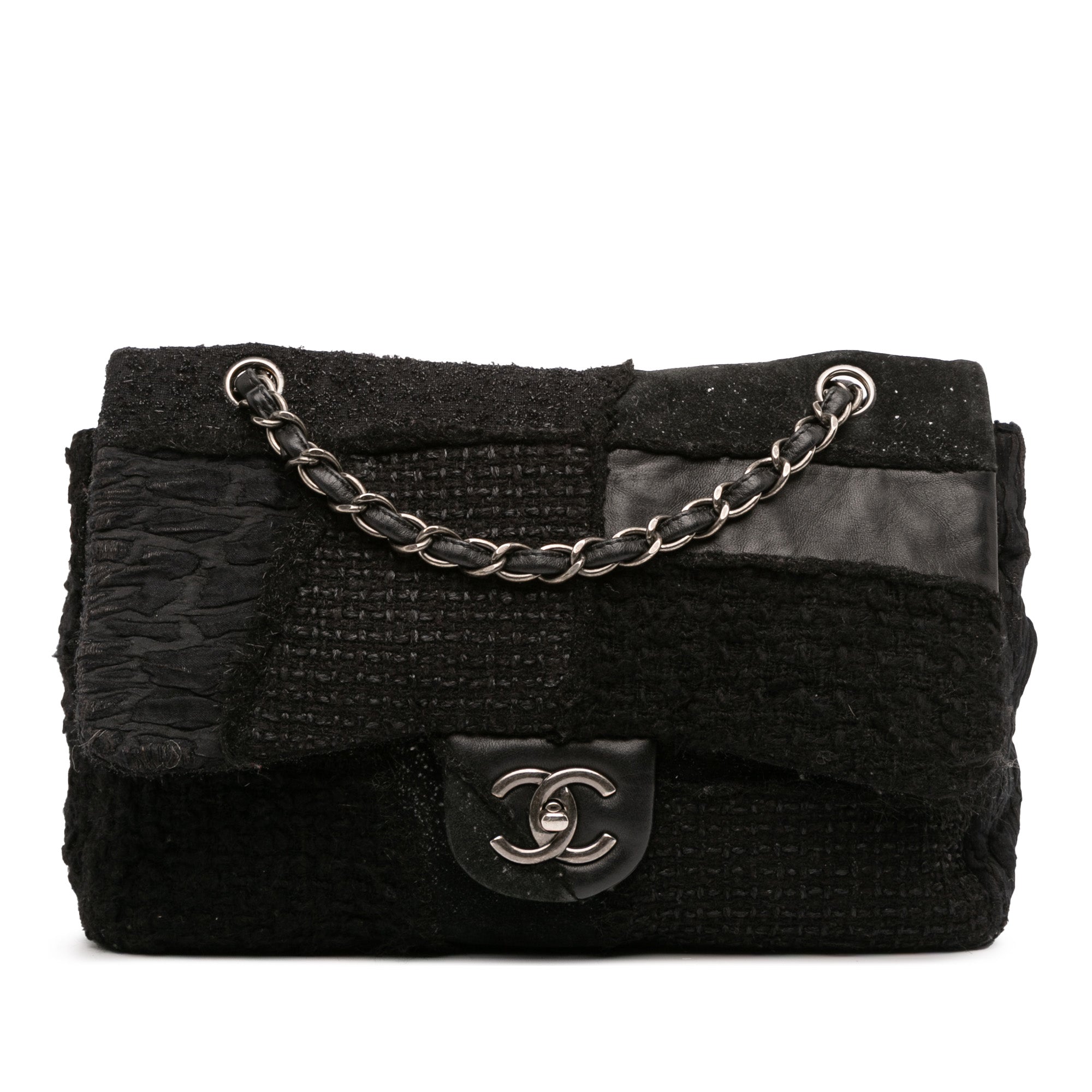 Chanel Jumbo Classic Patchwork Tweed Faux Fur Single Flap - image 1