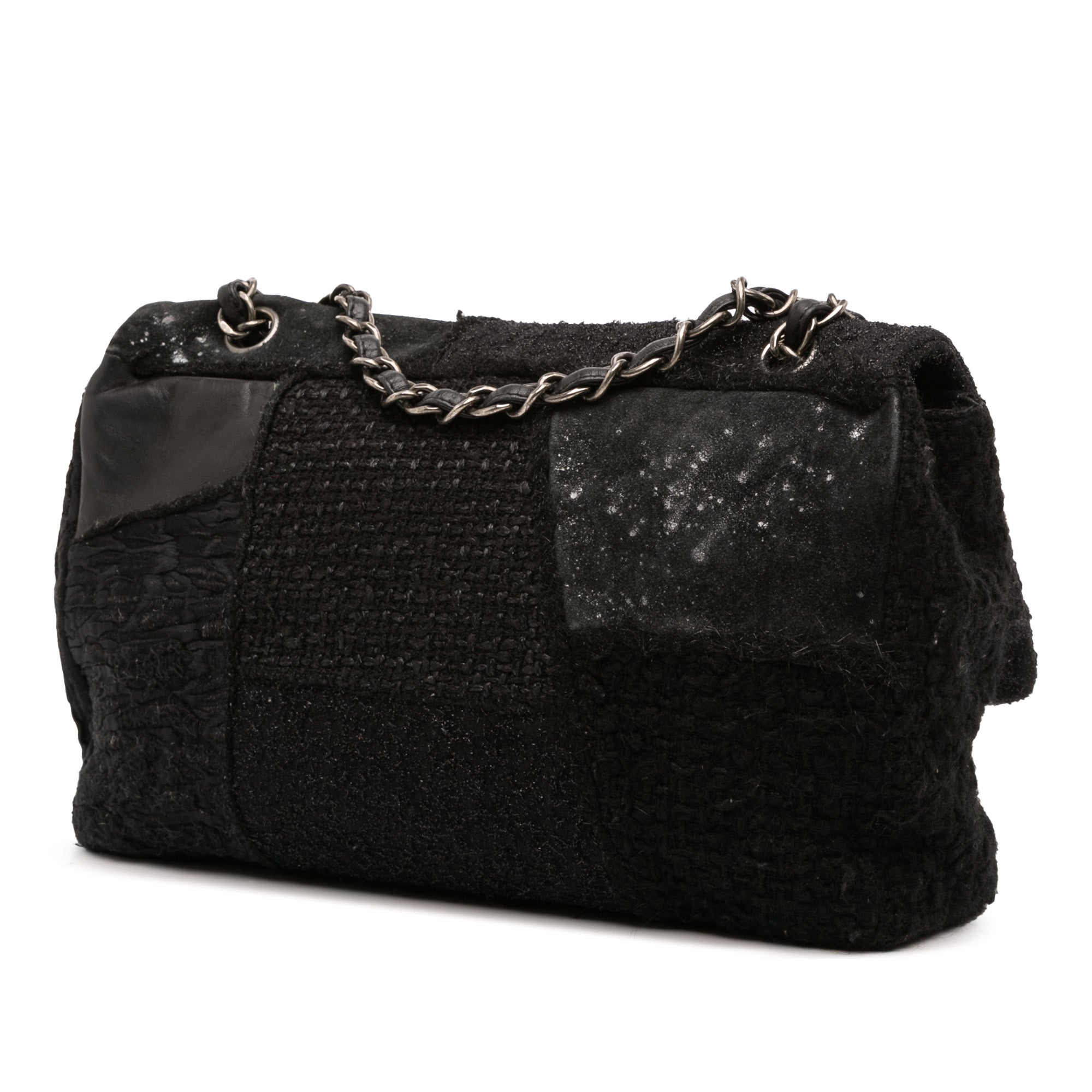 Chanel Jumbo Classic Patchwork Tweed Faux Fur Single Flap - image 2
