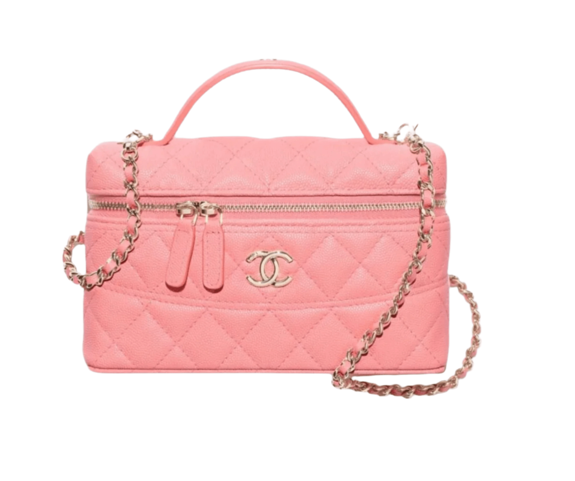 Chanel Vanity handbag with Chain in Grained Calfskin and Gold Toned Metal