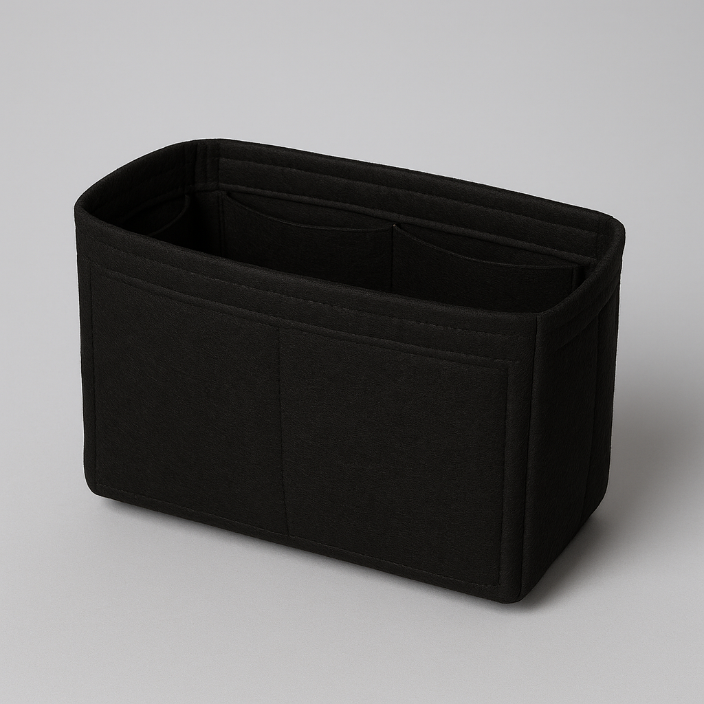 Hermès Birkin 30 Felt Handbag Organiser in sleek black felt with multiple compartments.