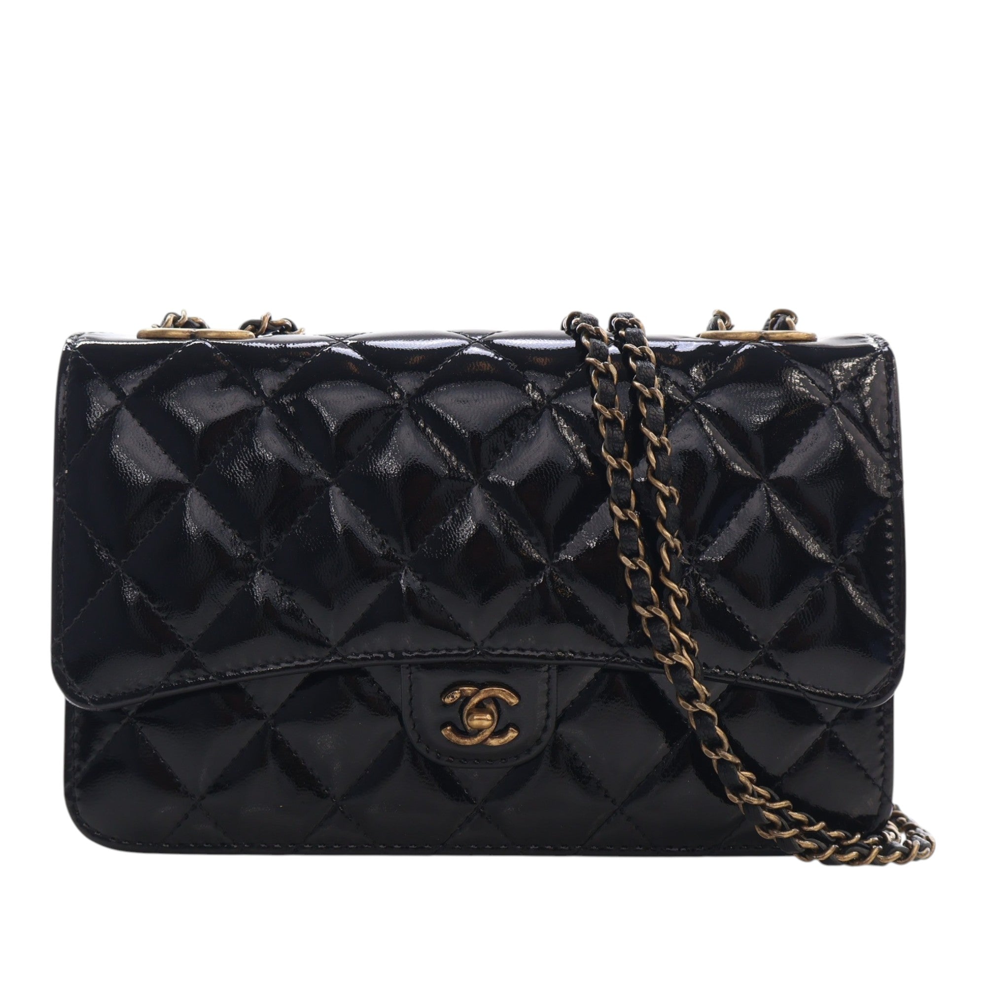 Chanel Quilted Patent and Goatskin CC Eyelet Wallet On Chain - image 1