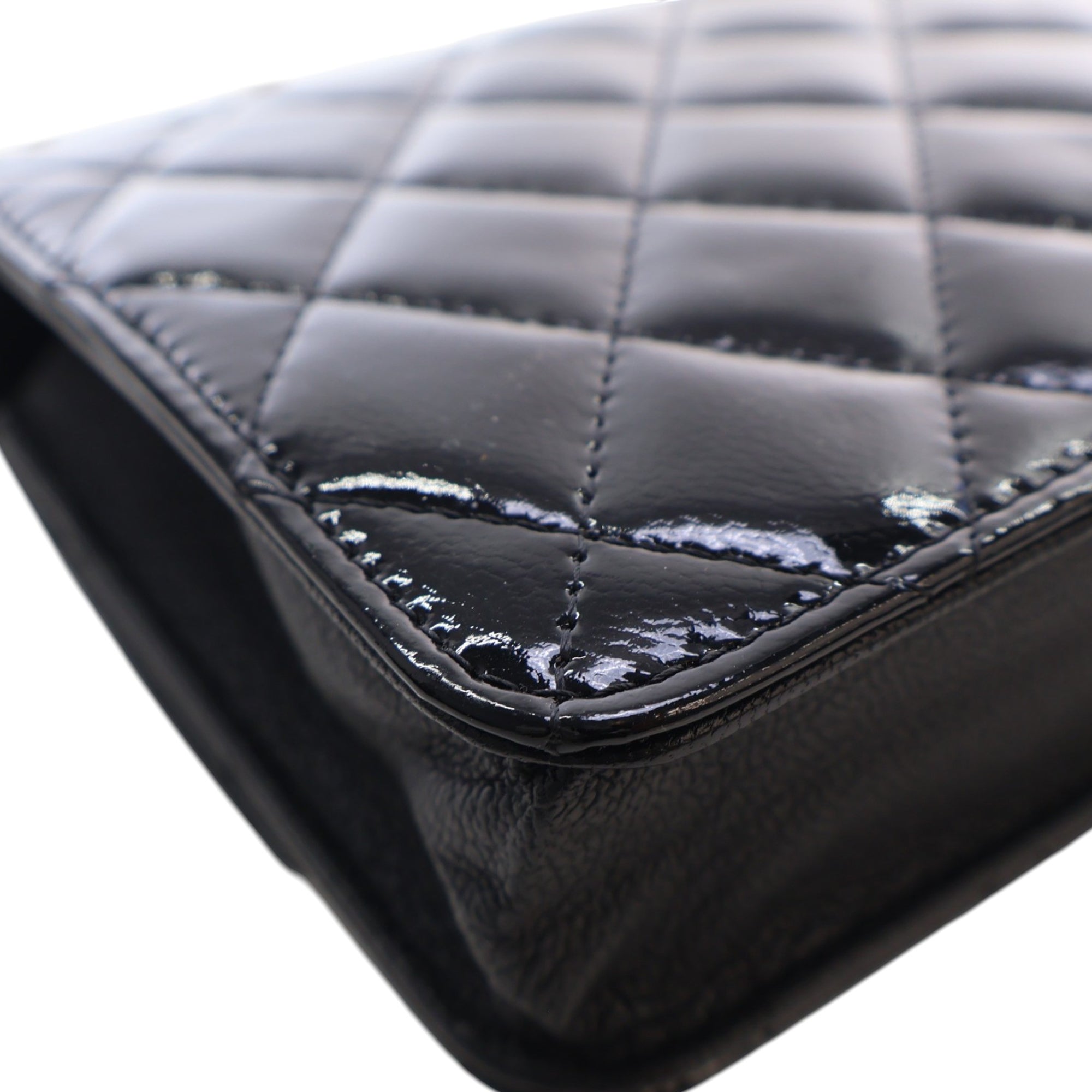 Chanel Quilted Patent and Goatskin CC Eyelet Wallet On Chain - image 10