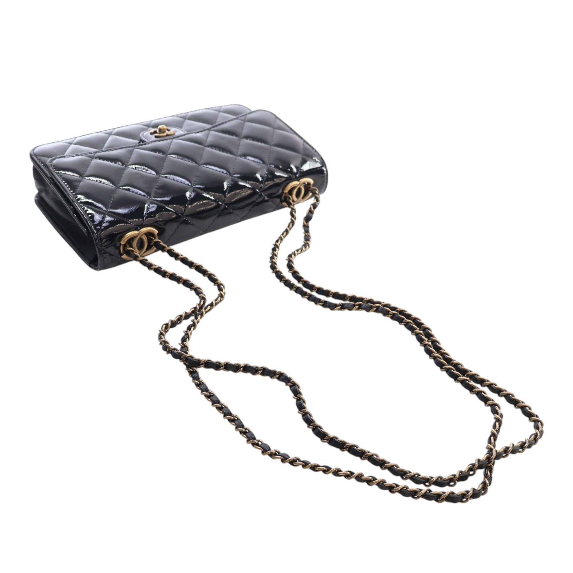 Chanel Quilted Patent and Goatskin CC Eyelet Wallet On Chain - image 14