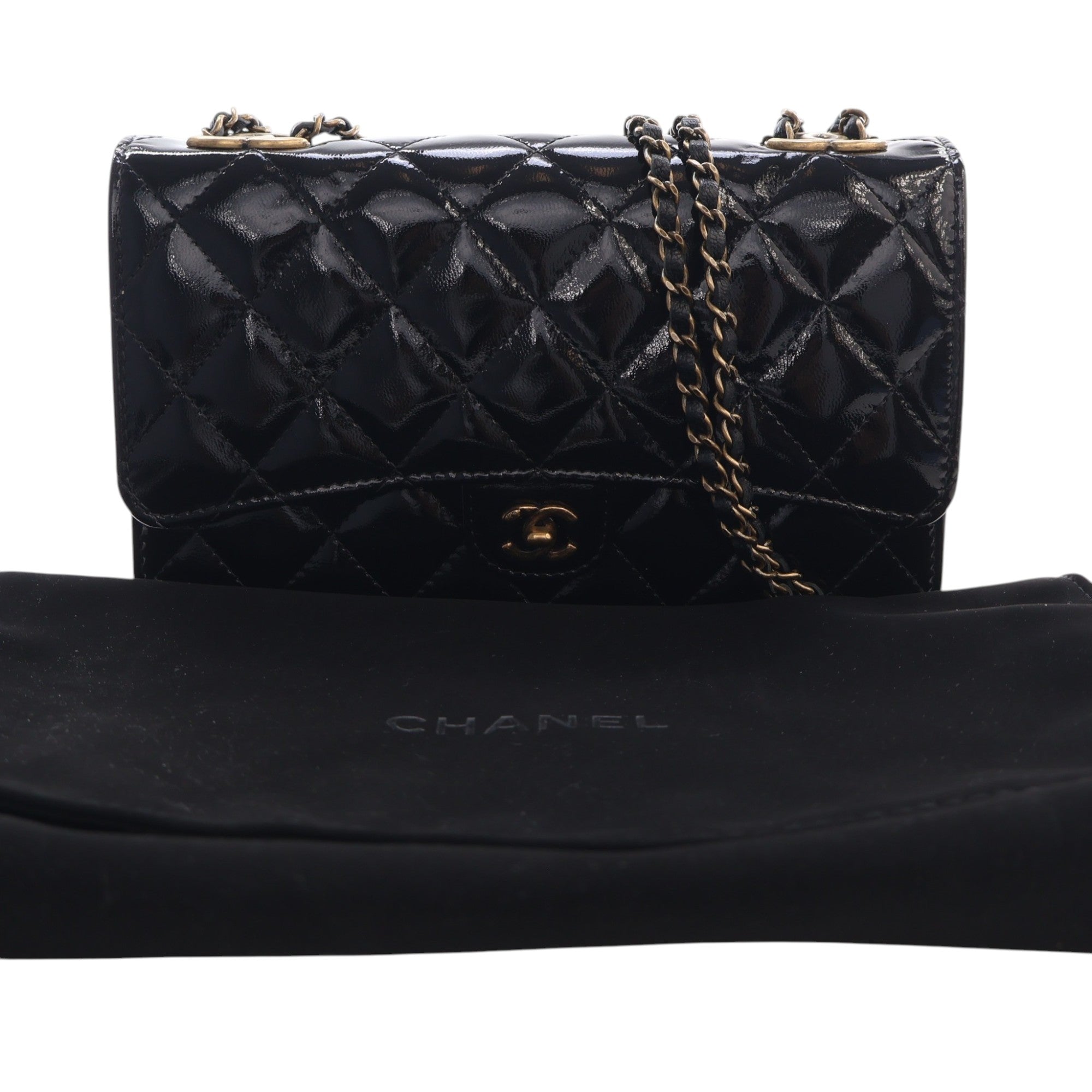Chanel Quilted Patent and Goatskin CC Eyelet Wallet On Chain - image 15