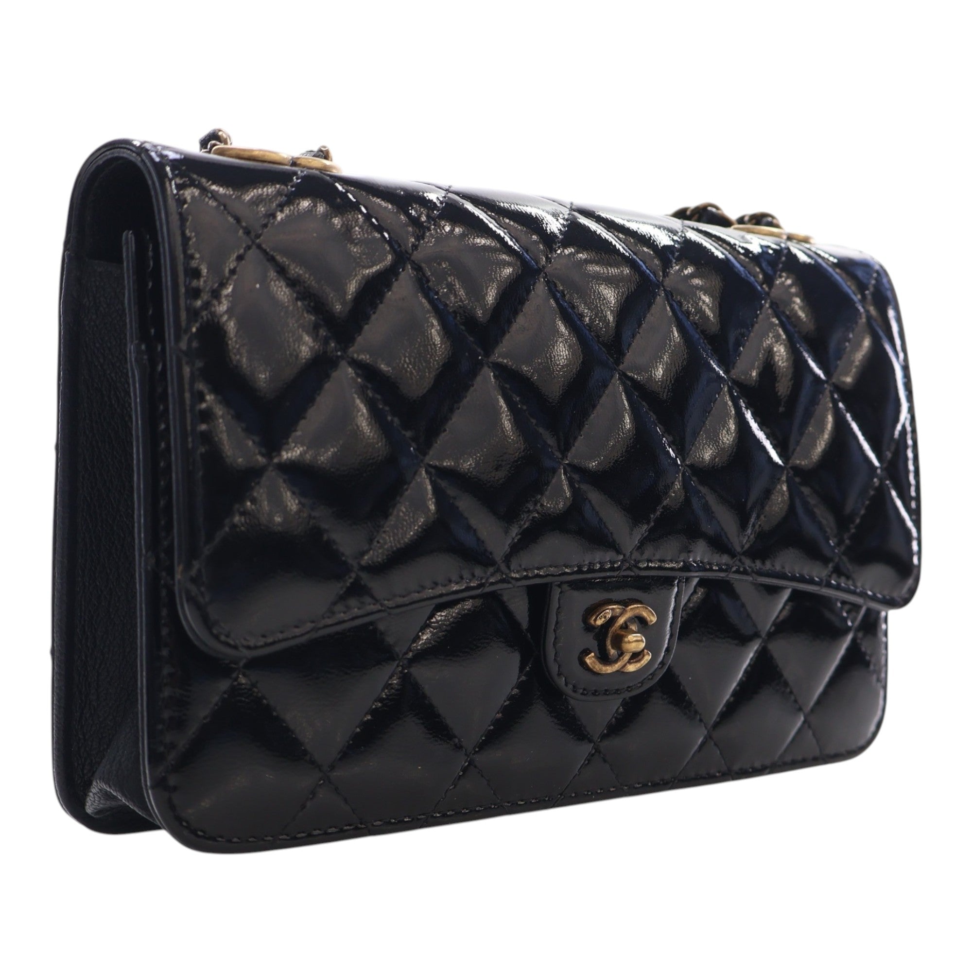 Chanel Quilted Patent and Goatskin CC Eyelet Wallet On Chain - image 2
