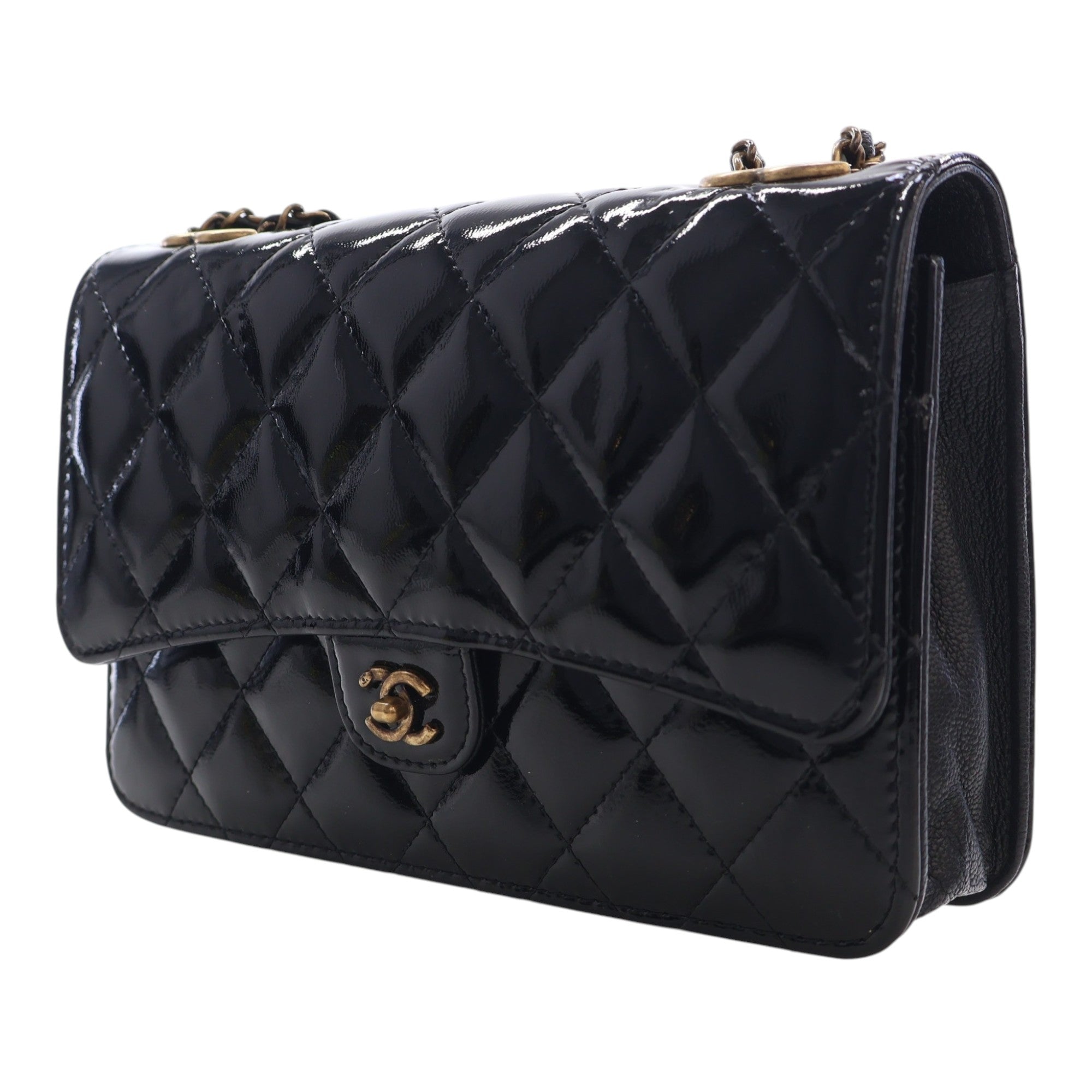 Chanel Quilted Patent and Goatskin CC Eyelet Wallet On Chain - image 3