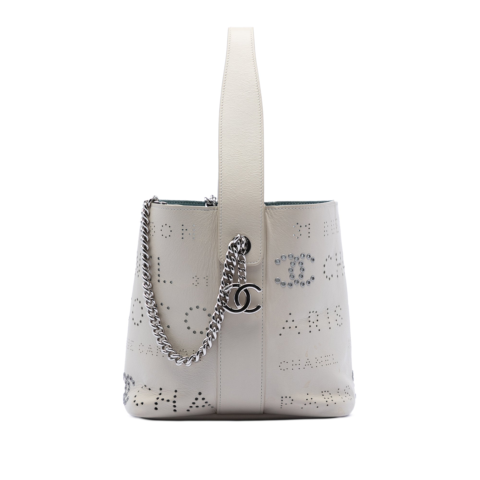 Chanel Small Perforated Calfskin Logo Eyelet Bucket Bag - image 1