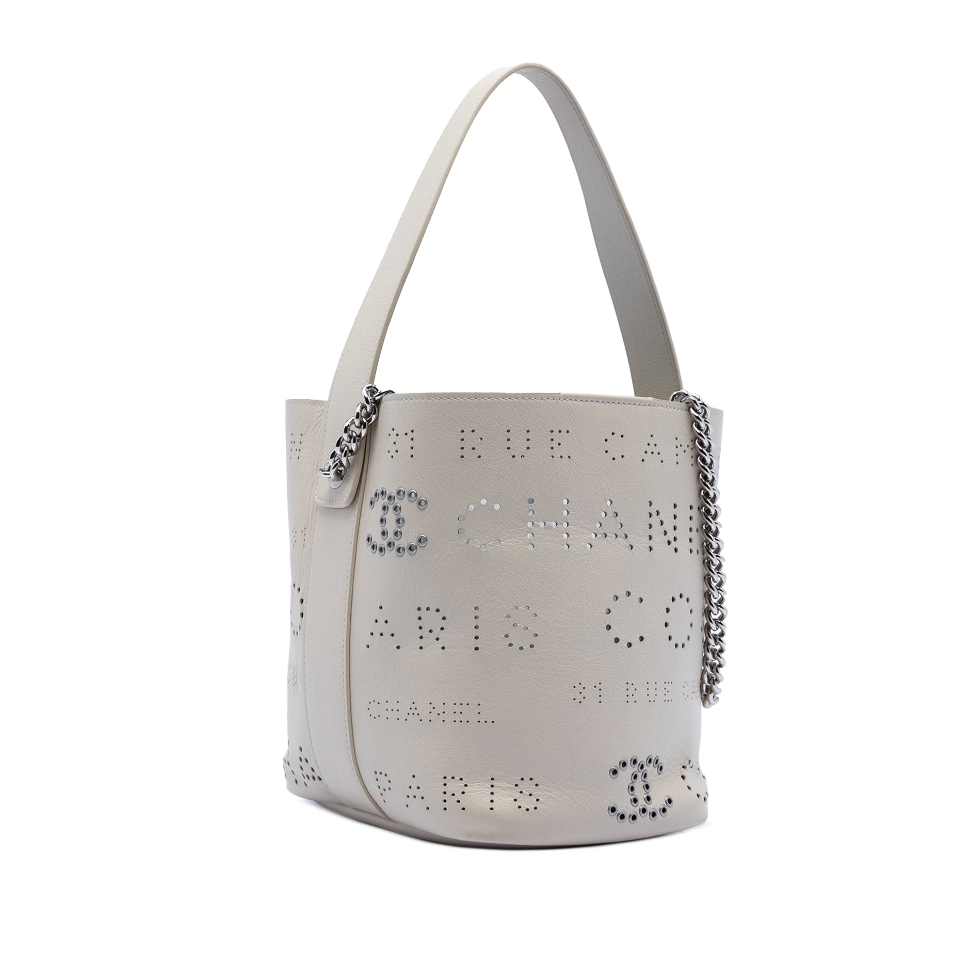 Chanel Small Perforated Calfskin Logo Eyelet Bucket Bag - image 2
