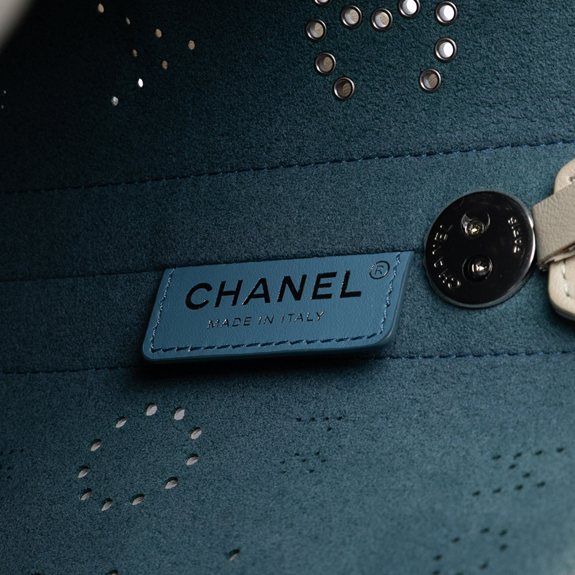 Chanel Small Perforated Calfskin Logo Eyelet Bucket Bag - image 5
