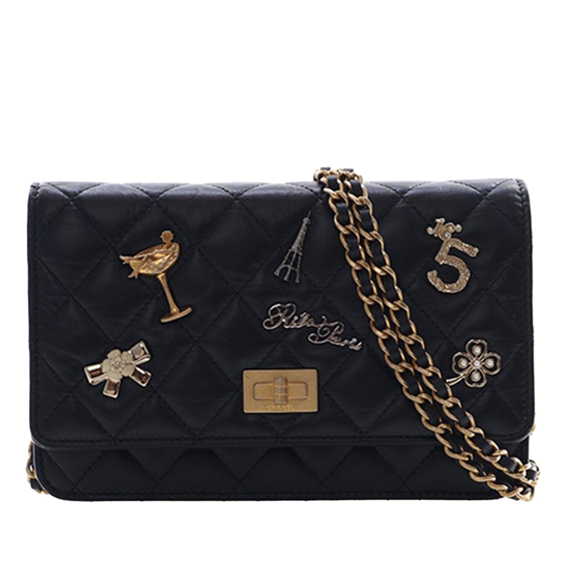 Chanel Quilted Aged Calfskin Reissue 2.55 Lucky Charms Wallet On Chain - image 1