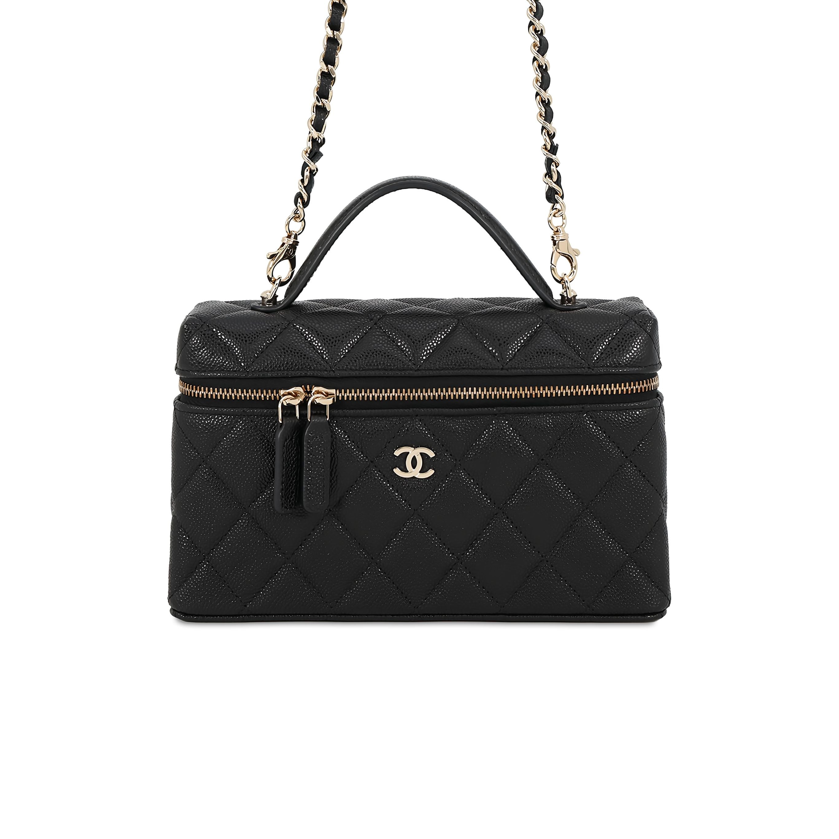 Chanel Mini CC Quilted Caviar Slim Vanity Case with Chain - image 1