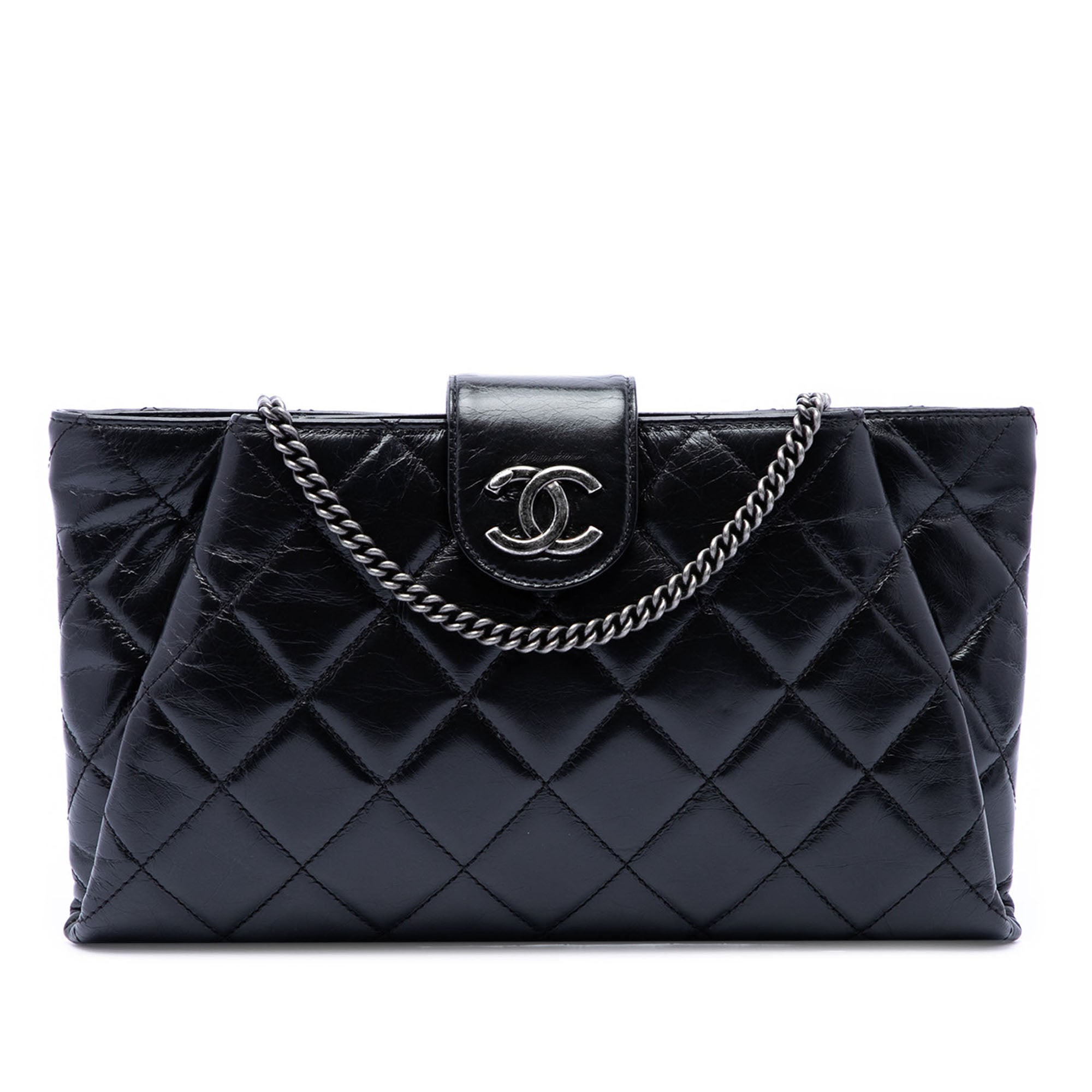 Chanel Quilted Glazed Calfskin Coco Pleats Chain Clutch - image 1