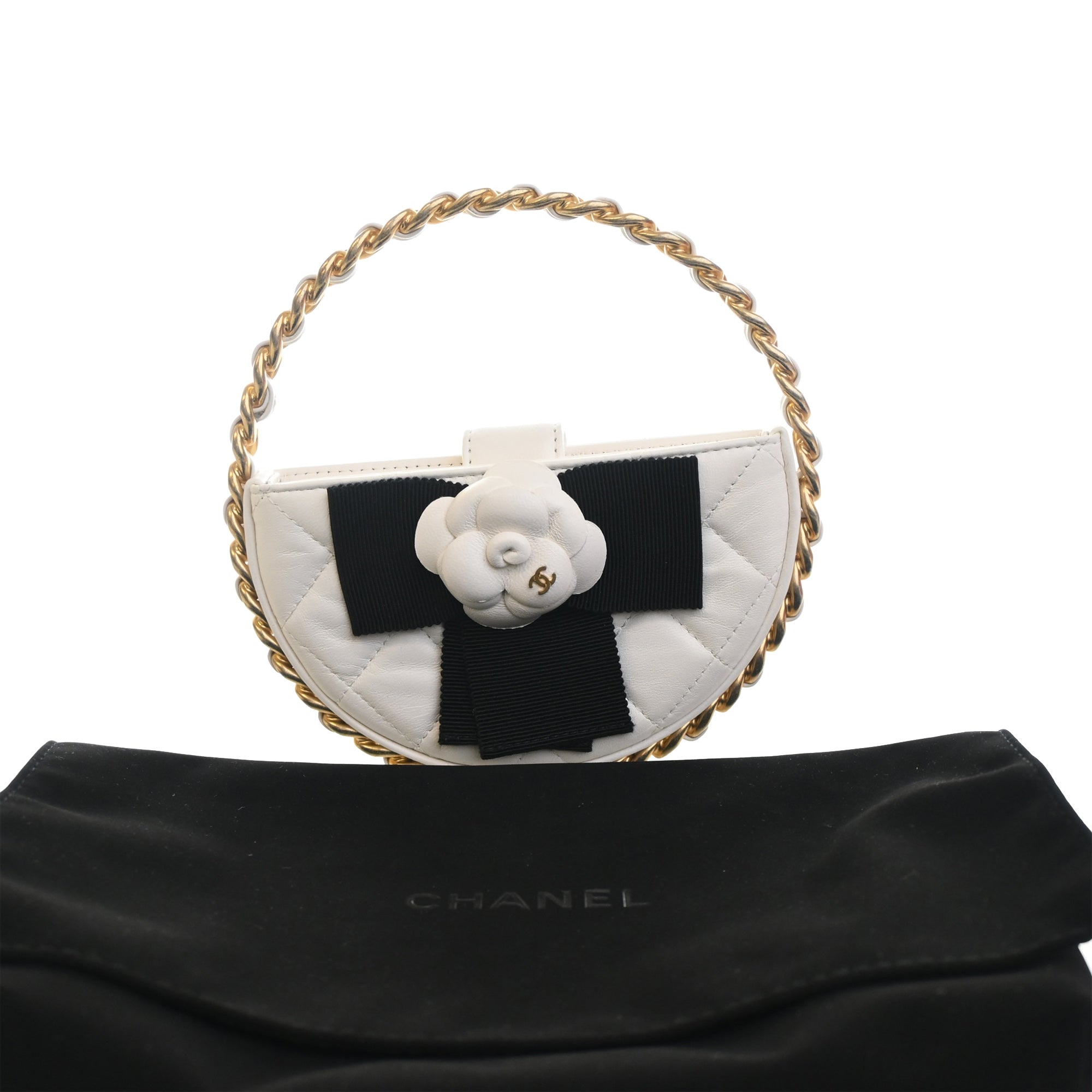 Chanel Mini Lambskin Round Camellia Clutch - image 15
