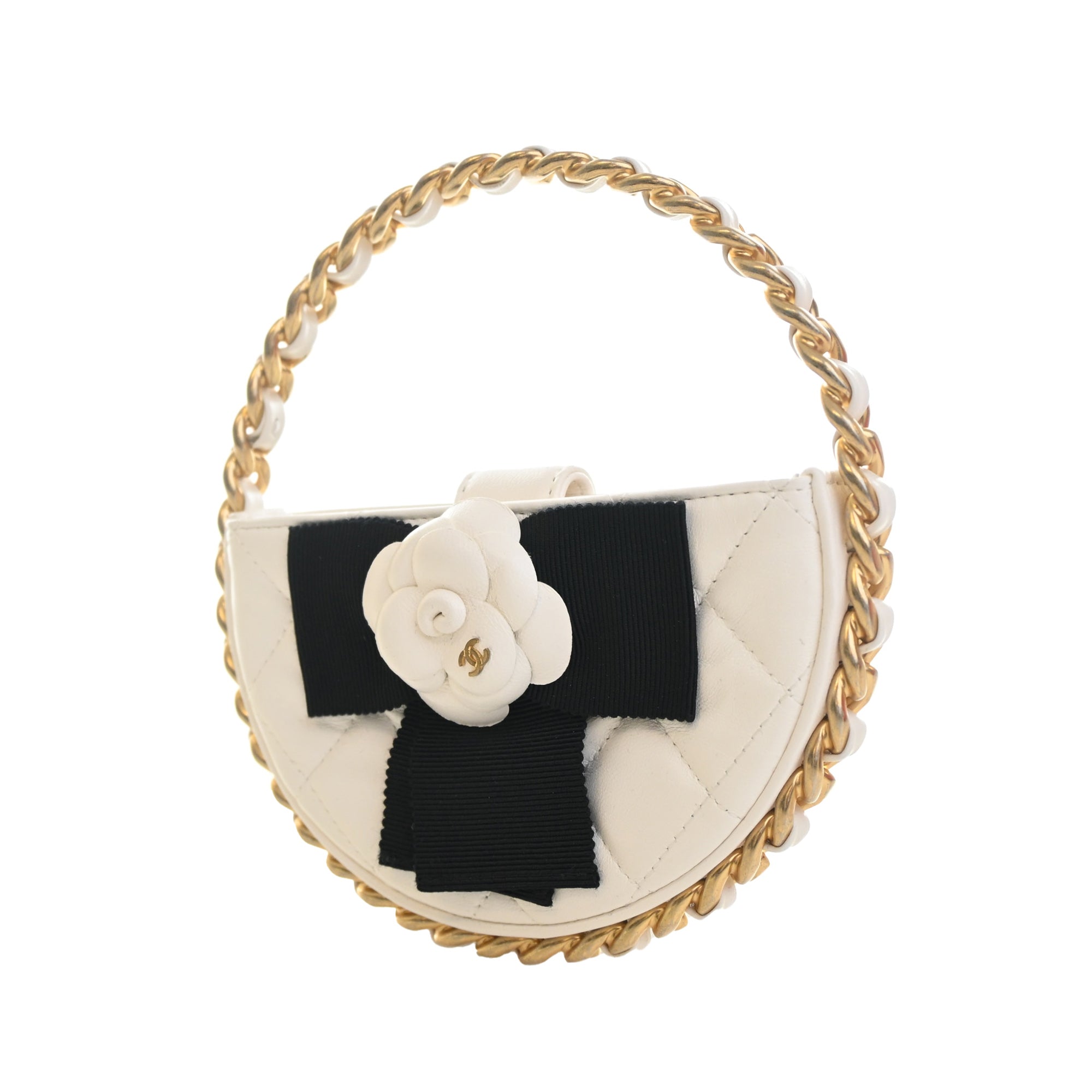 Chanel Mini Lambskin Round Camellia Clutch - image 2