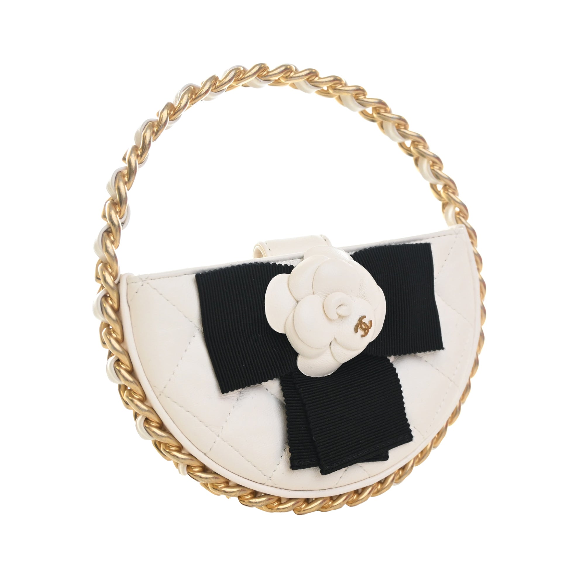 Chanel Mini Lambskin Round Camellia Clutch - image 3