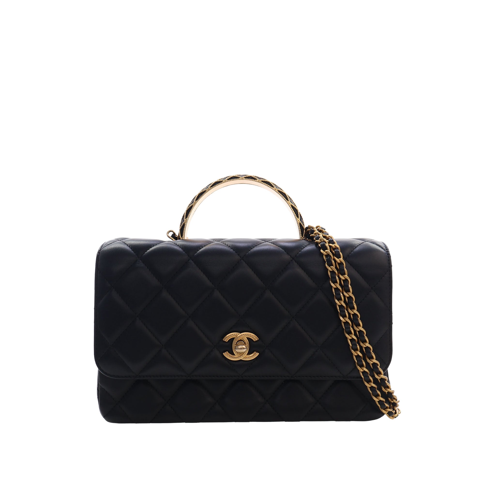 Chanel CC Quilted Lambskin Metal Twist Top Handle Flap - image 1