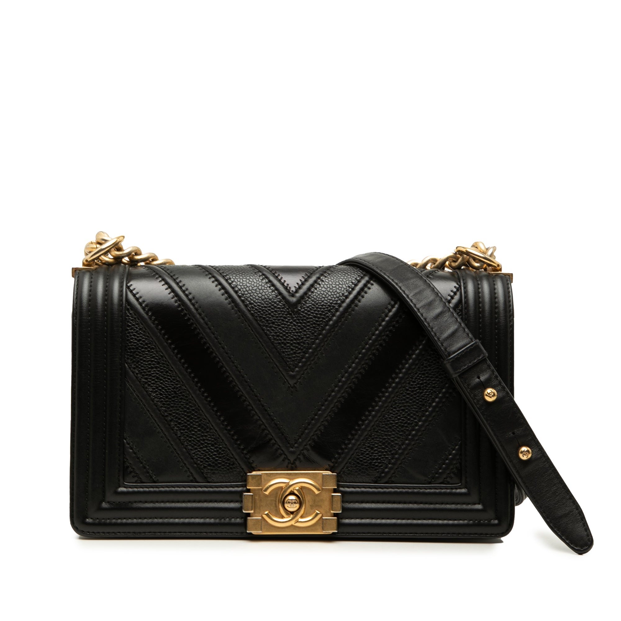 Chanel Old Medium Chevron Mixed Leather Boy Flap - image 1