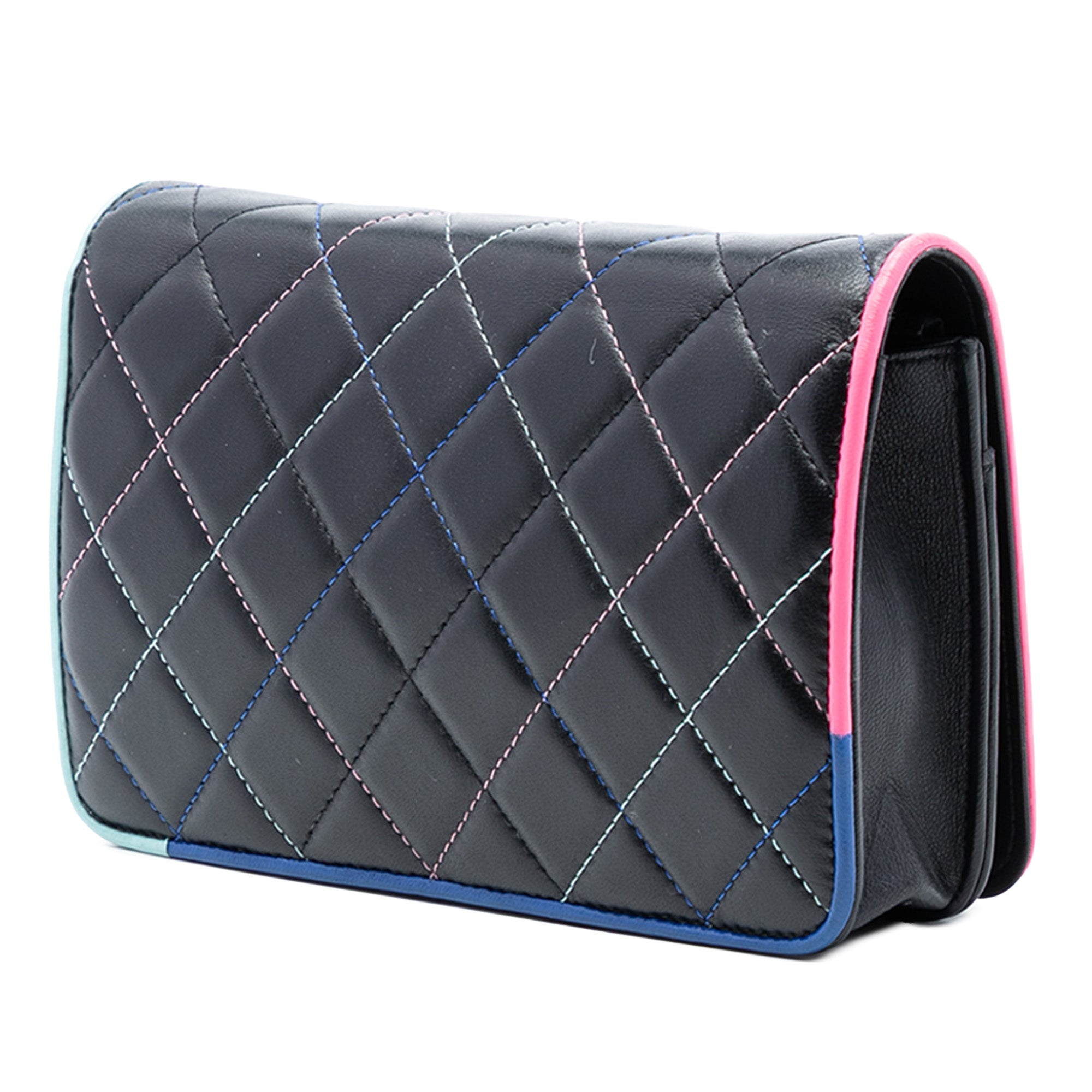 Chanel CC Quilted Lambskin Multicolor Border Full Flap Wallet on Chain - image 2