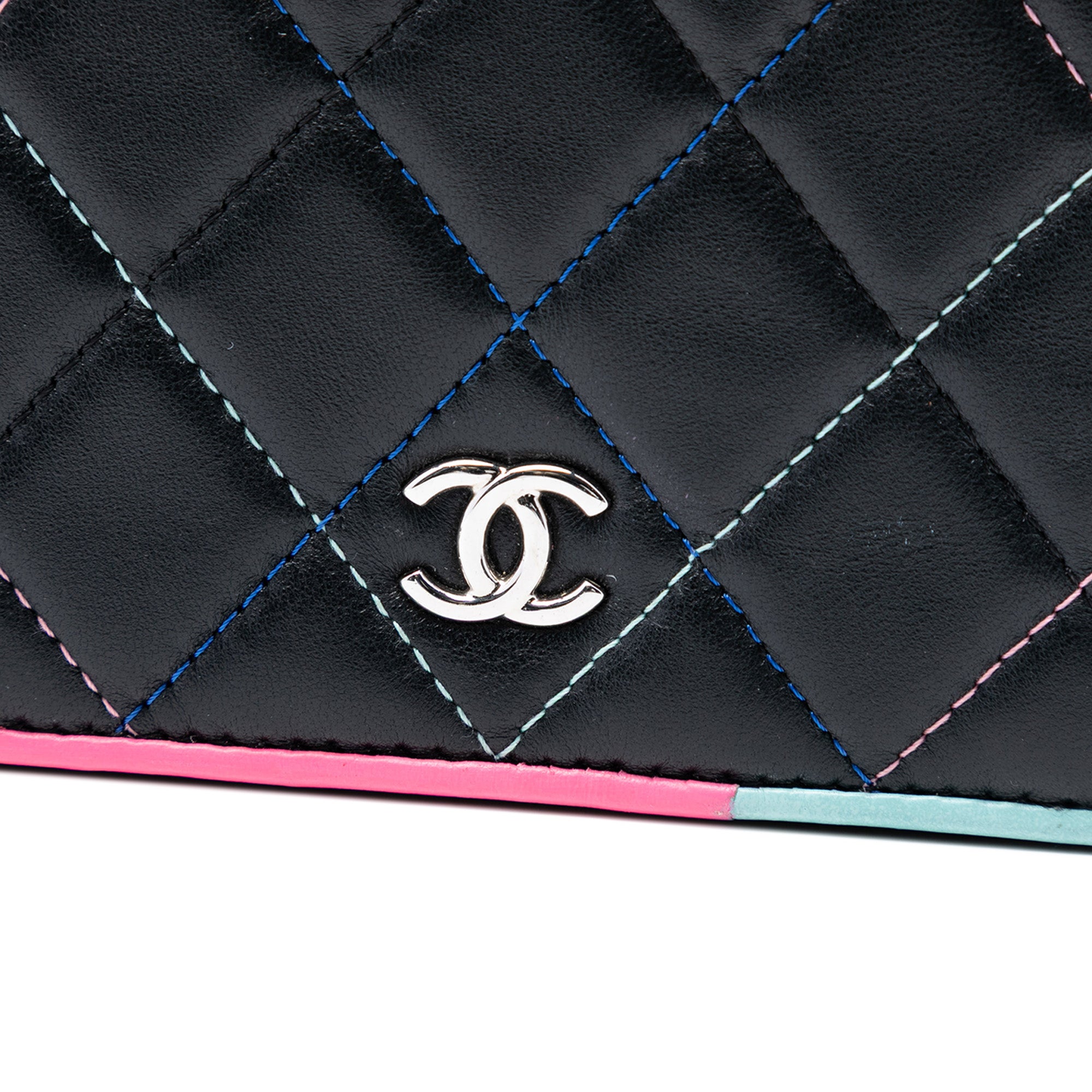 Chanel CC Quilted Lambskin Multicolor Border Full Flap Wallet on Chain - image 5