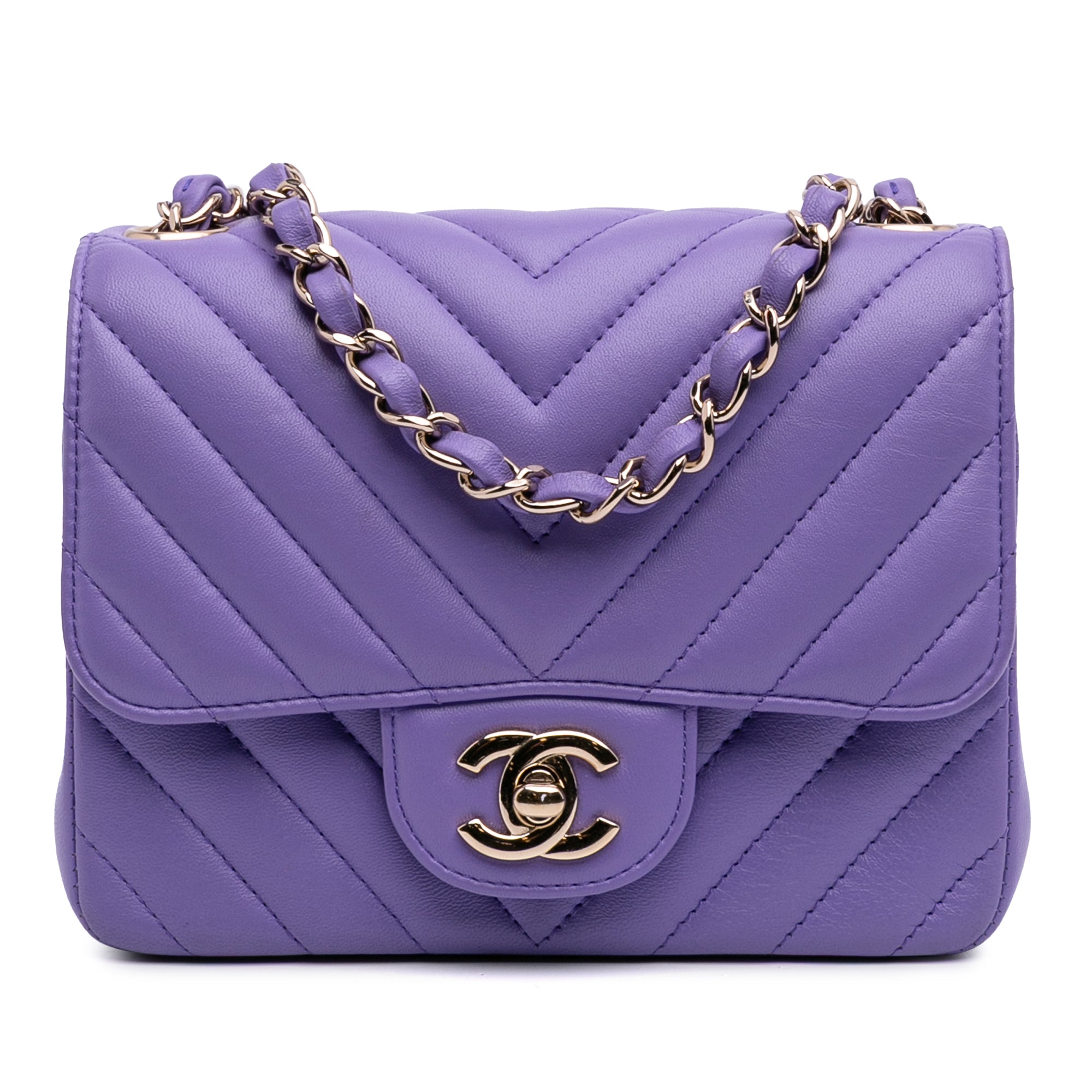 Chanel Mini Square Classic Chevron Lambskin Single Flap - image 1