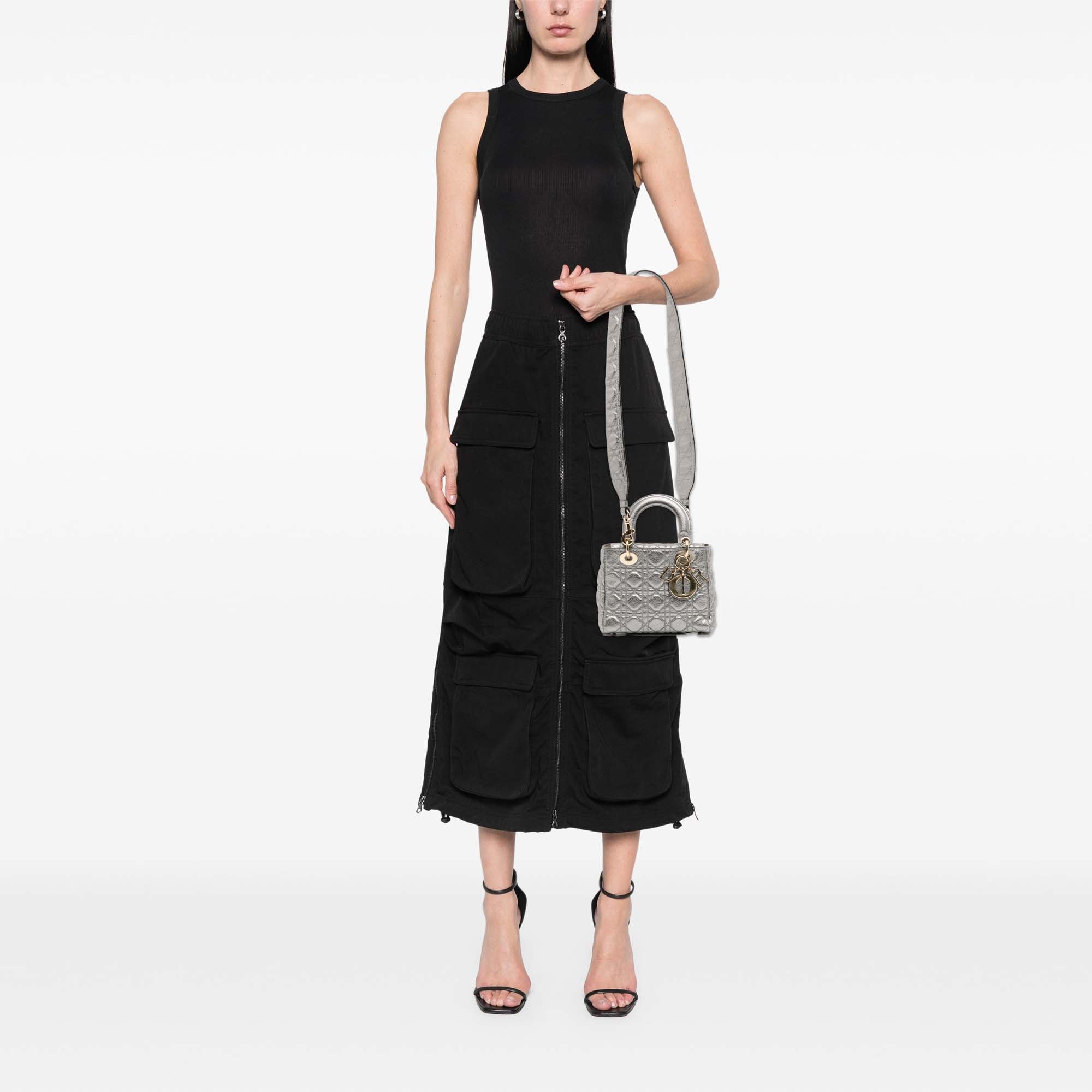 Dior Small Metallic Grained Calfskin Cannage Supple Lady Dior - image 11