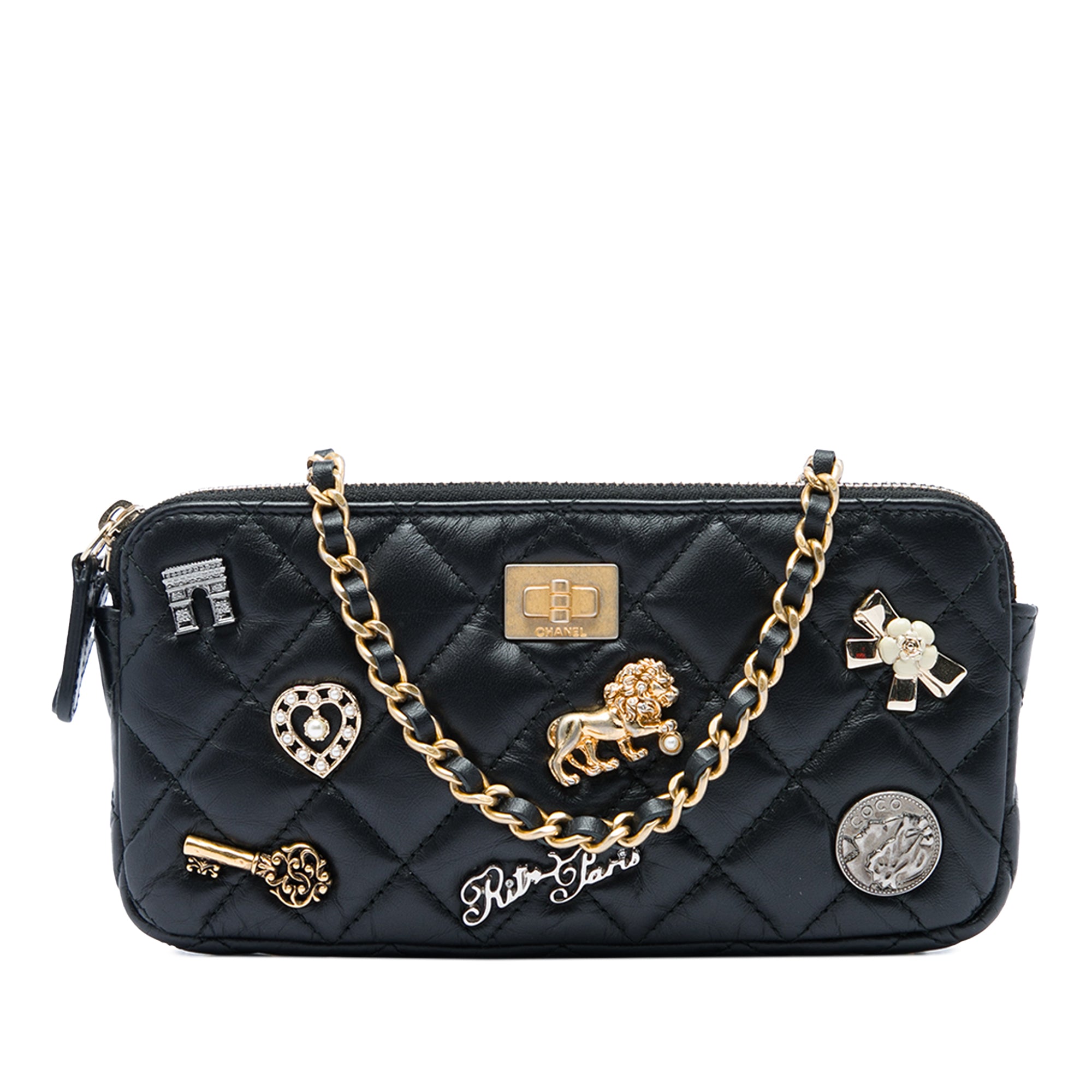 Chanel Quilted Aged Calfskin Lucky Charms Reissue 2.55 Double Zip Clutch With Chain - image 1