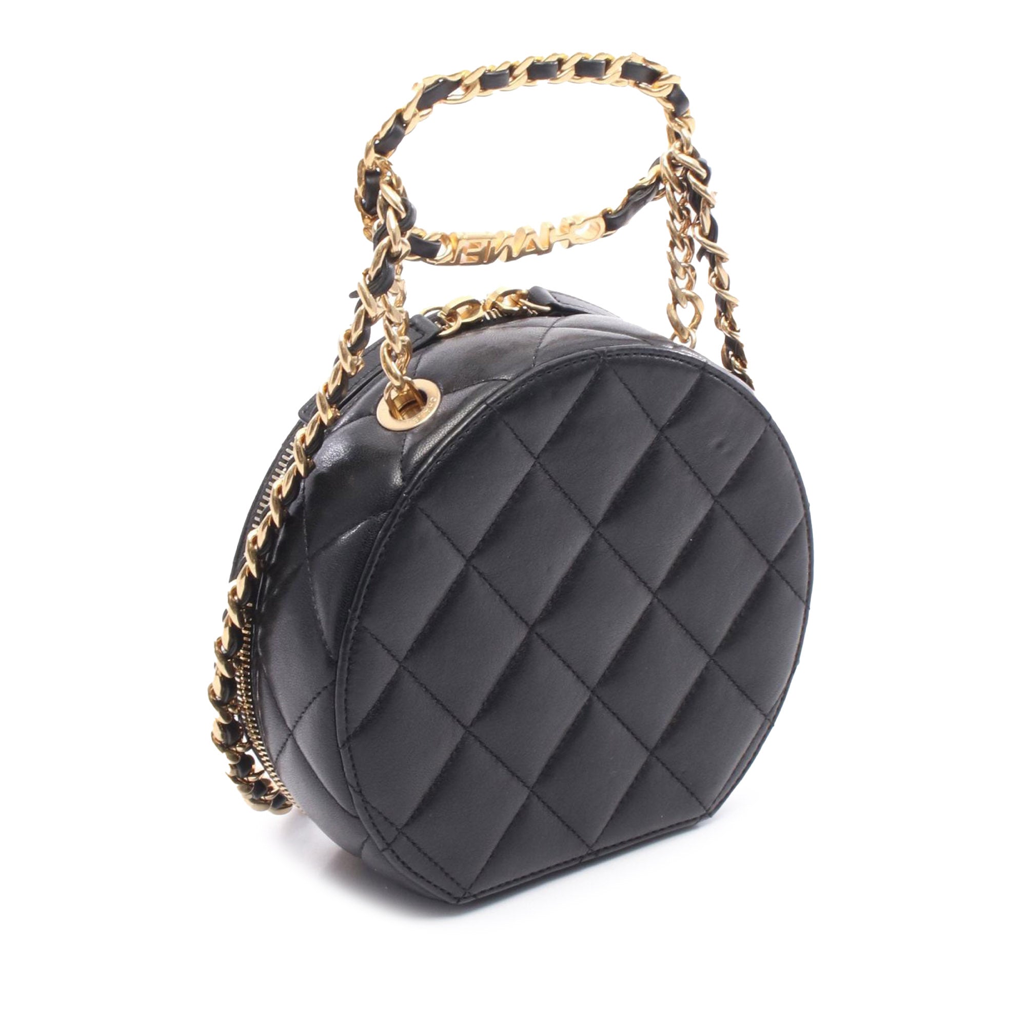Chanel Quilted Lambskin Oval Logo Chain Top Handle Round Clutch on Chain - image 2