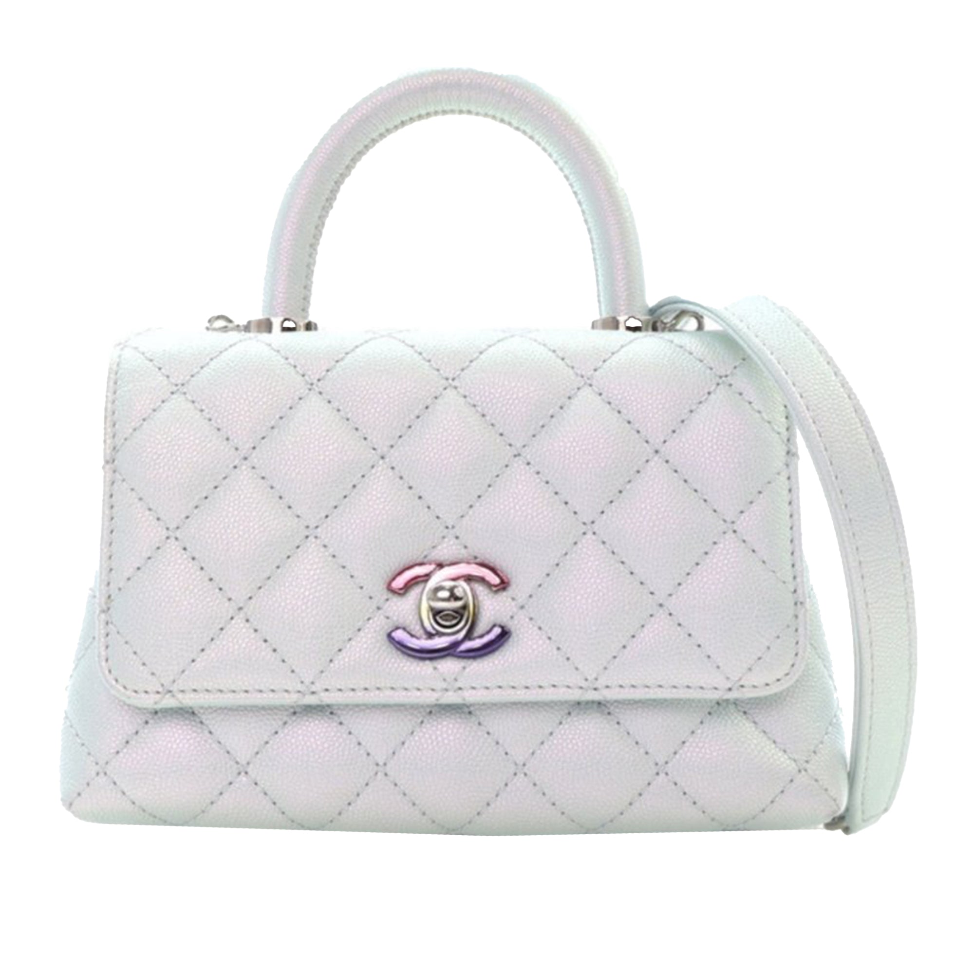 Chanel Extra Mini Iridescent Caviar Rainbow CC Coco Top Handle Bag - image 1