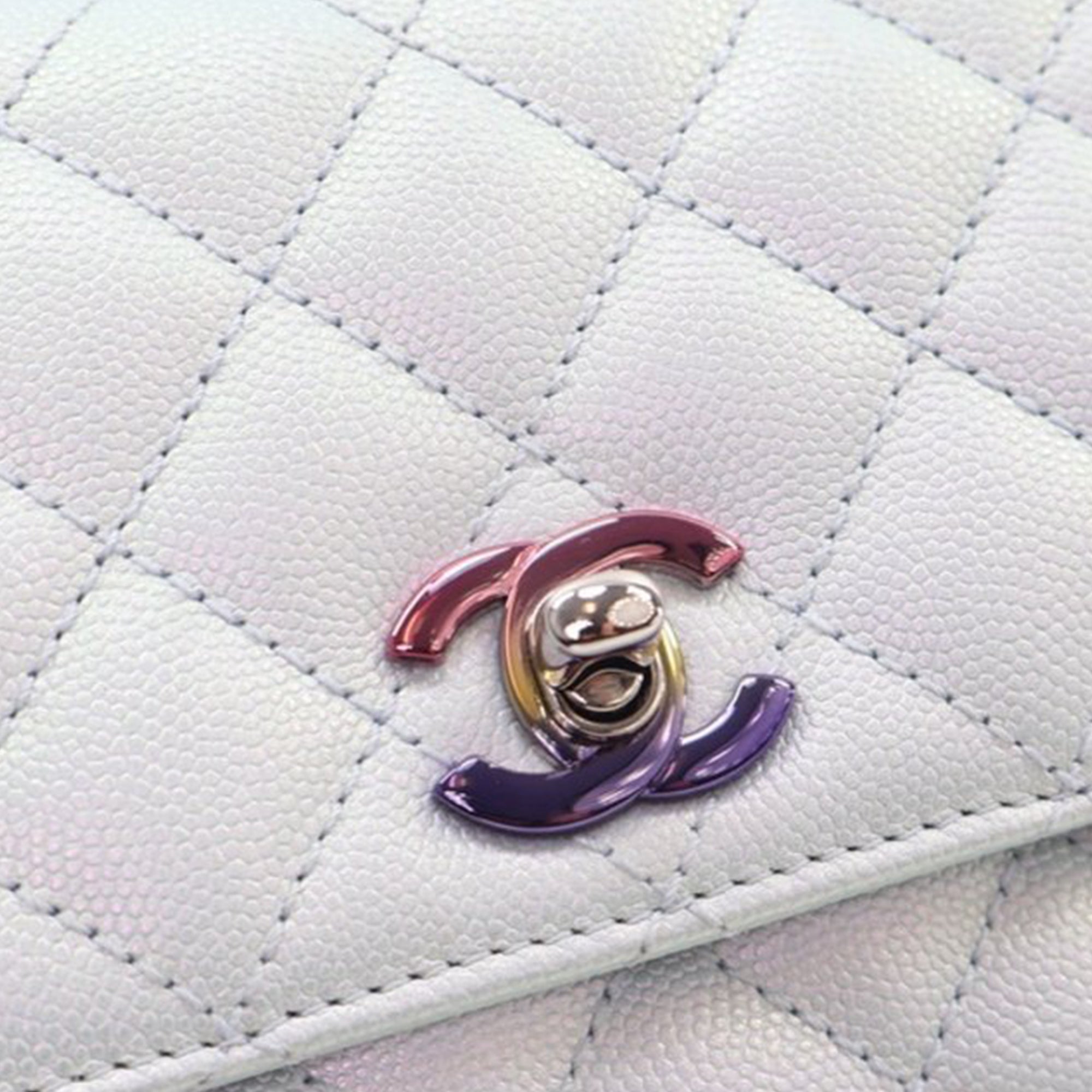 Chanel Extra Mini Iridescent Caviar Rainbow CC Coco Top Handle Bag - image 4
