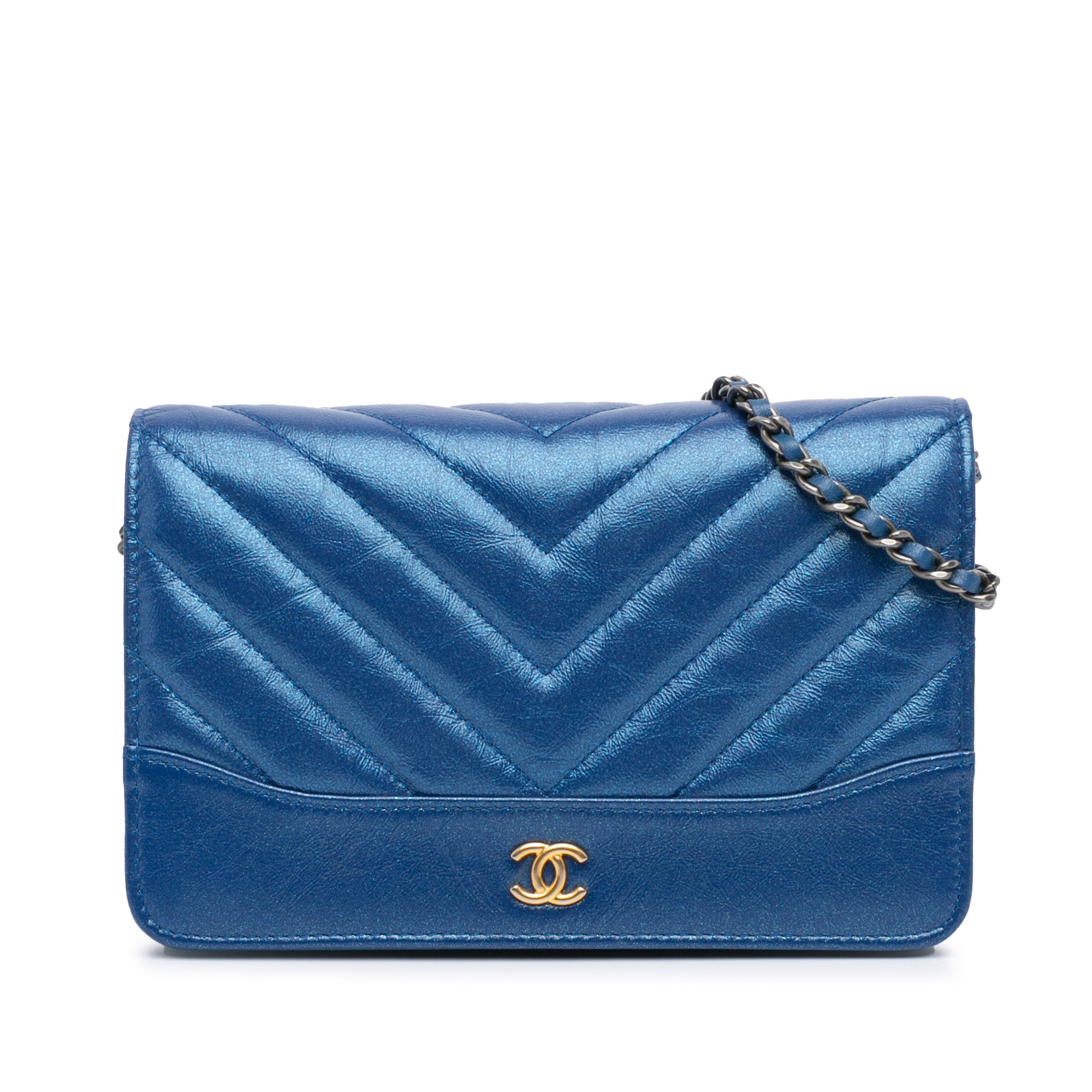 Chanel Chevron Aged Metallic Calfskin Gabrielle Wallet On Chain - image 1