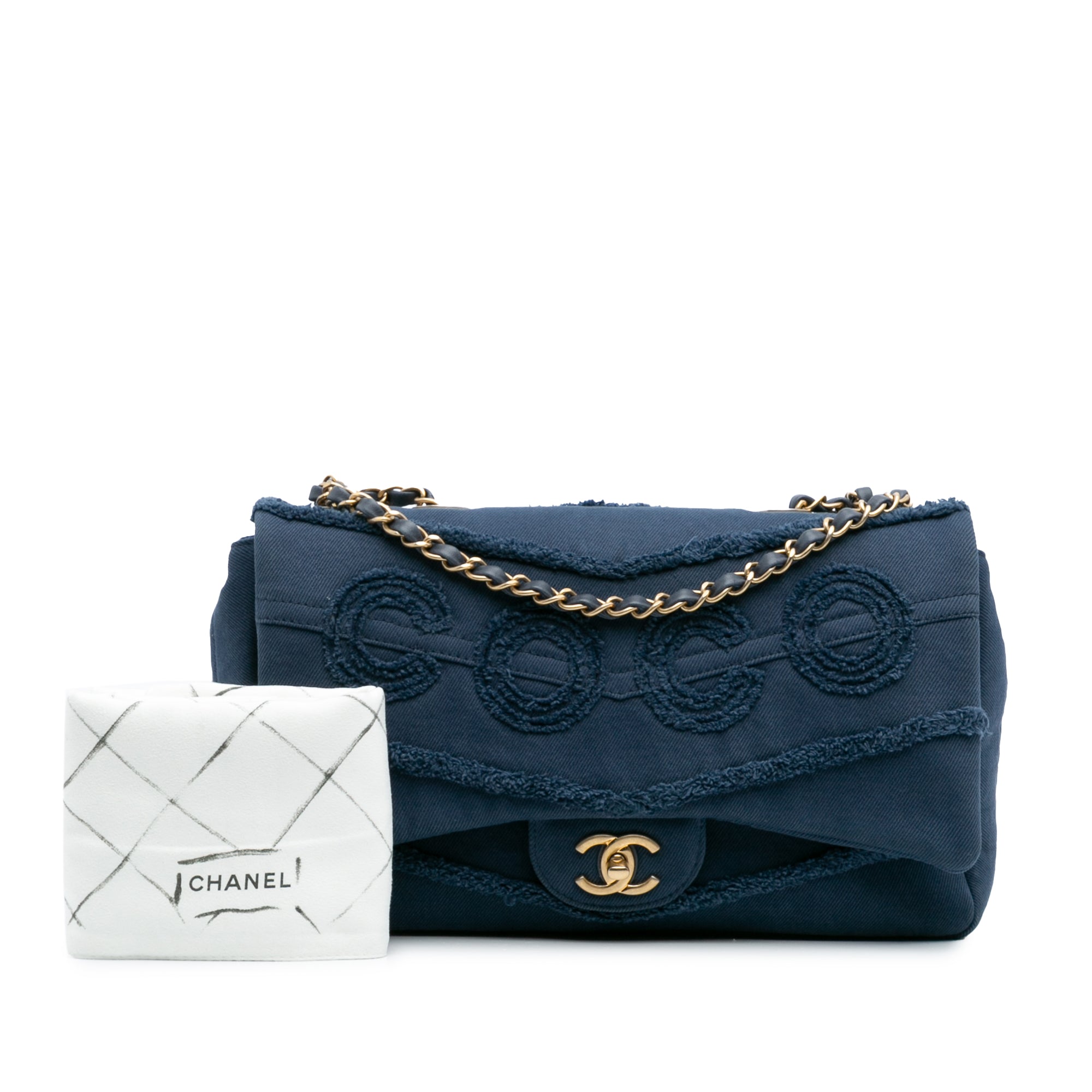 Chanel Jumbo Chevron Denim Fringe Coco Flap - image 12