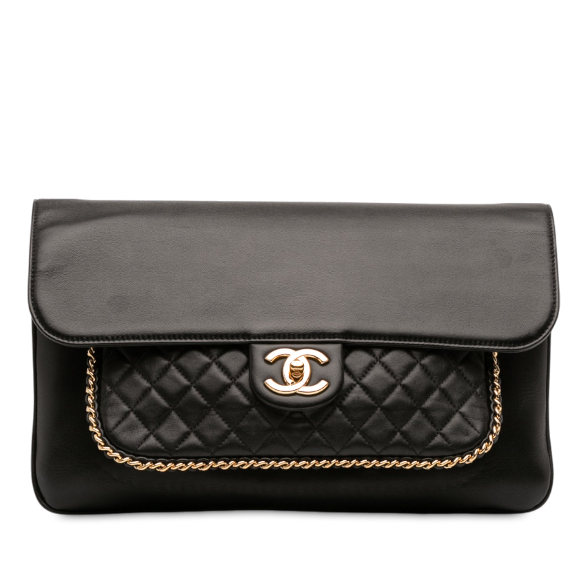 Chanel Quilted Lambskin CC Unchained Flap Clutch - image 1