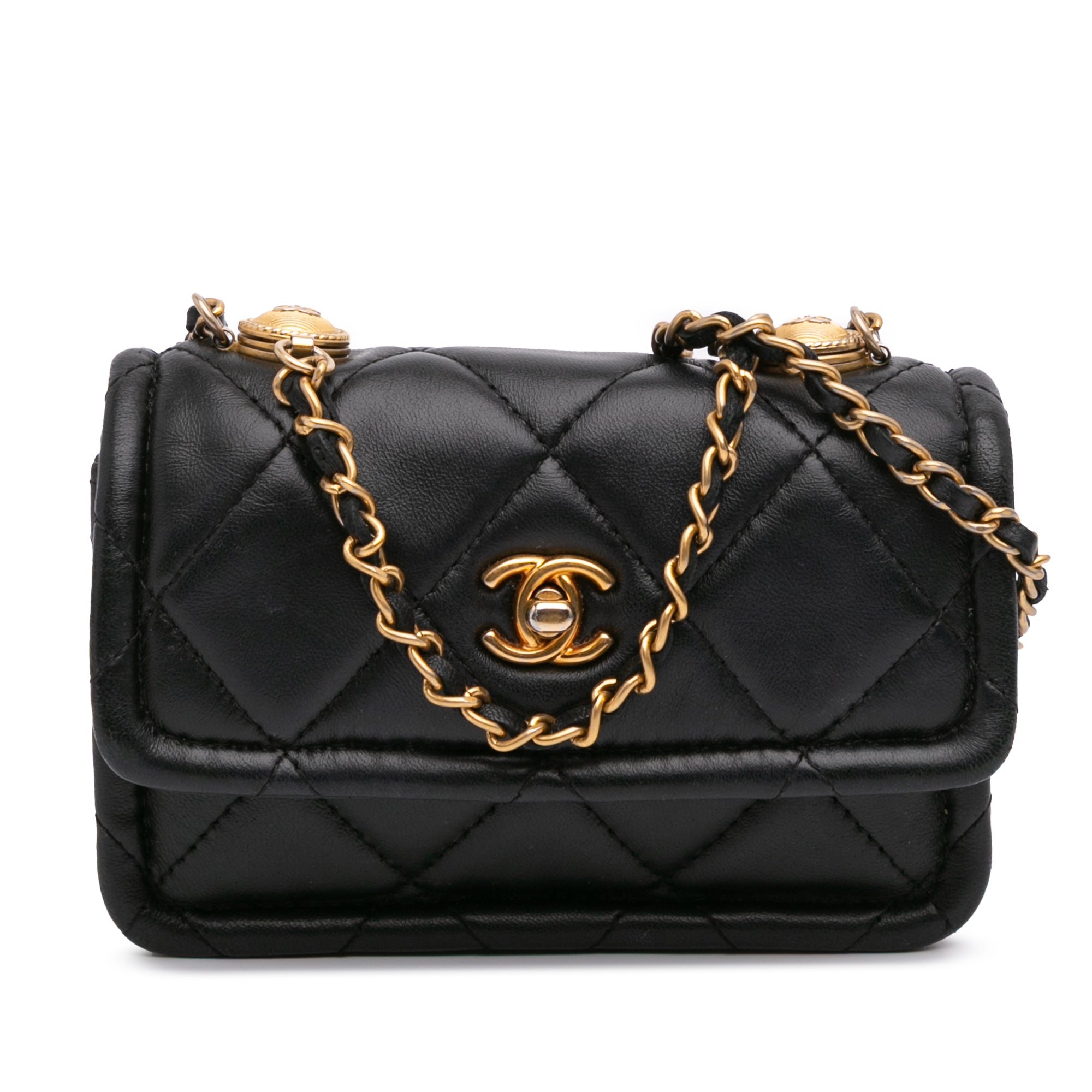 Chanel Mini Lambskin Button On Top Flap - image 1
