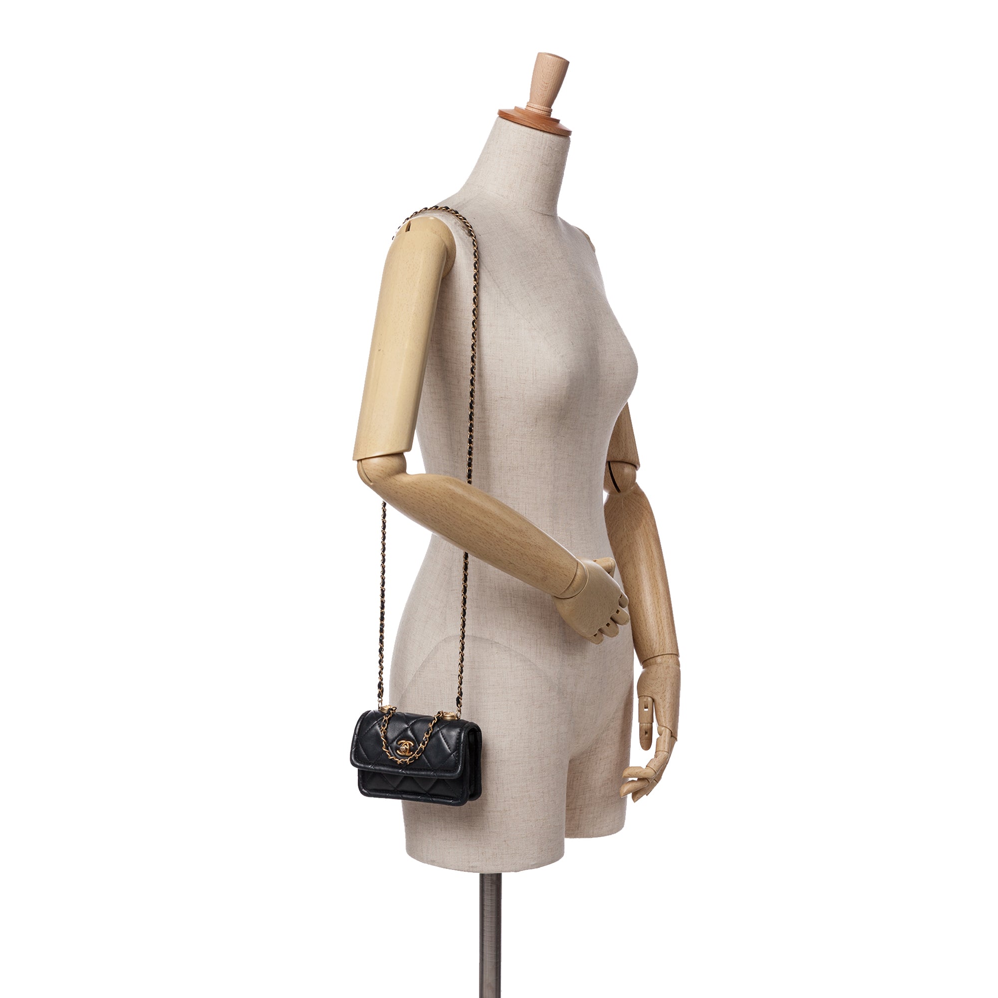 Chanel Mini Lambskin Button On Top Flap - image 9
