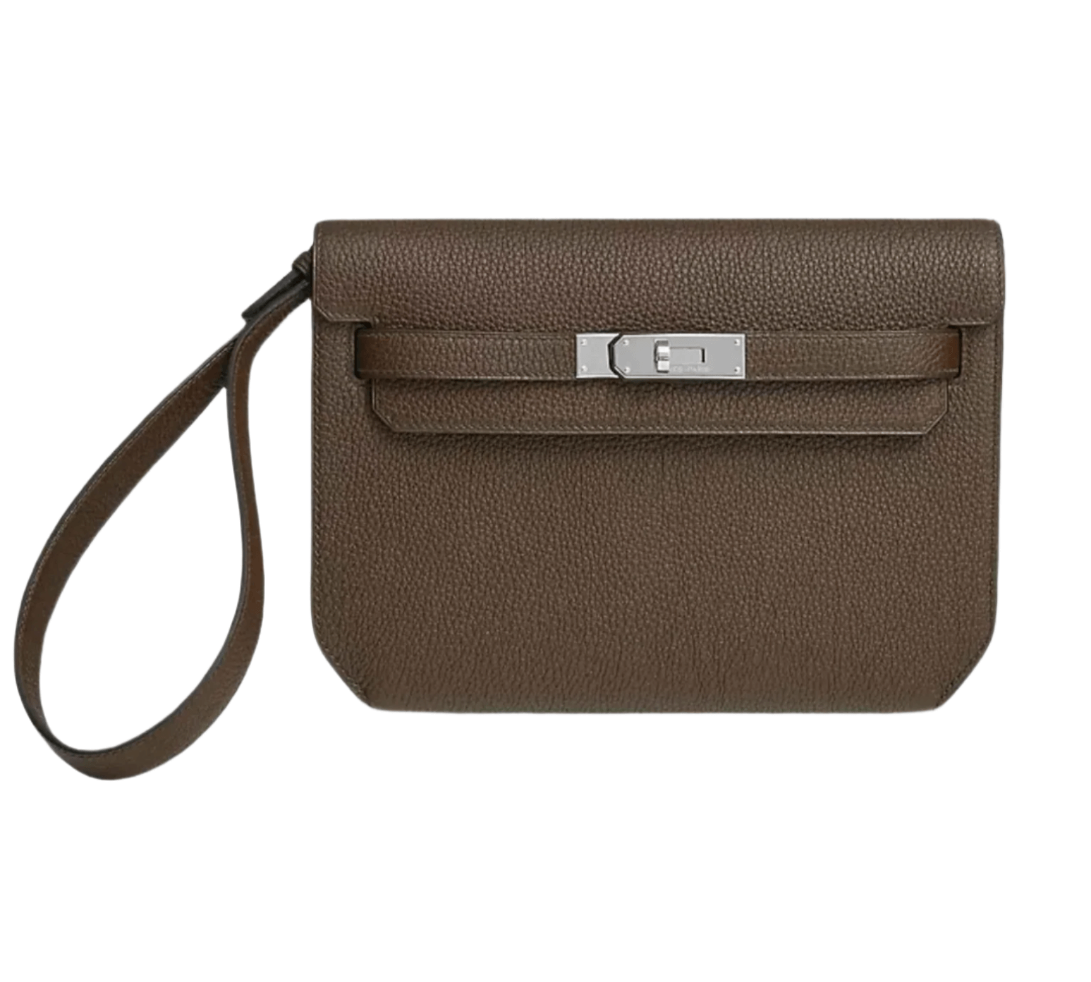 Hermès Kelly Dépêches 25 pouch in Écorce Togo leather with palladium-plated turn-lock and structured rectangular silhouette