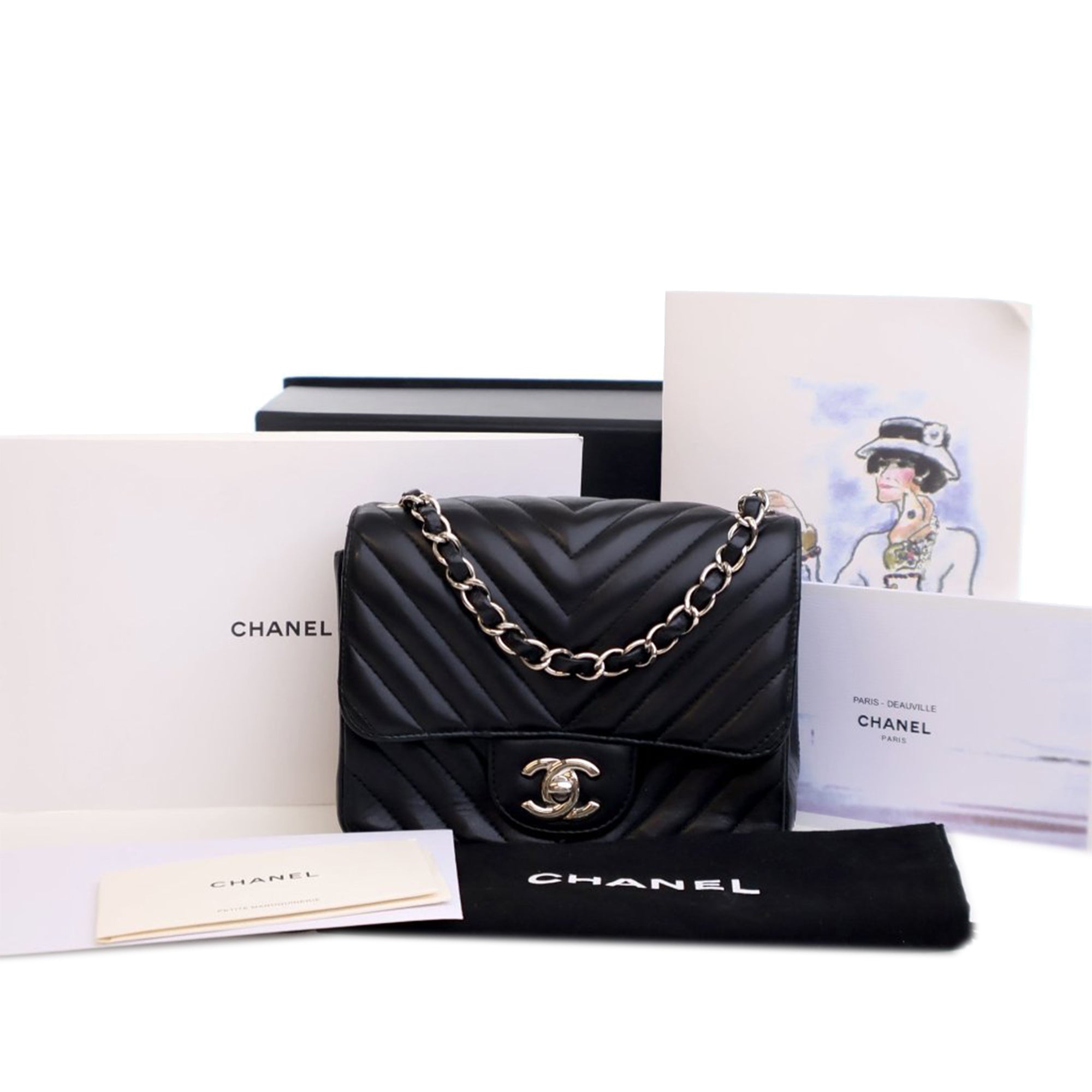 Chanel Mini Square Classic Chevron Lambskin Single Flap - image 10