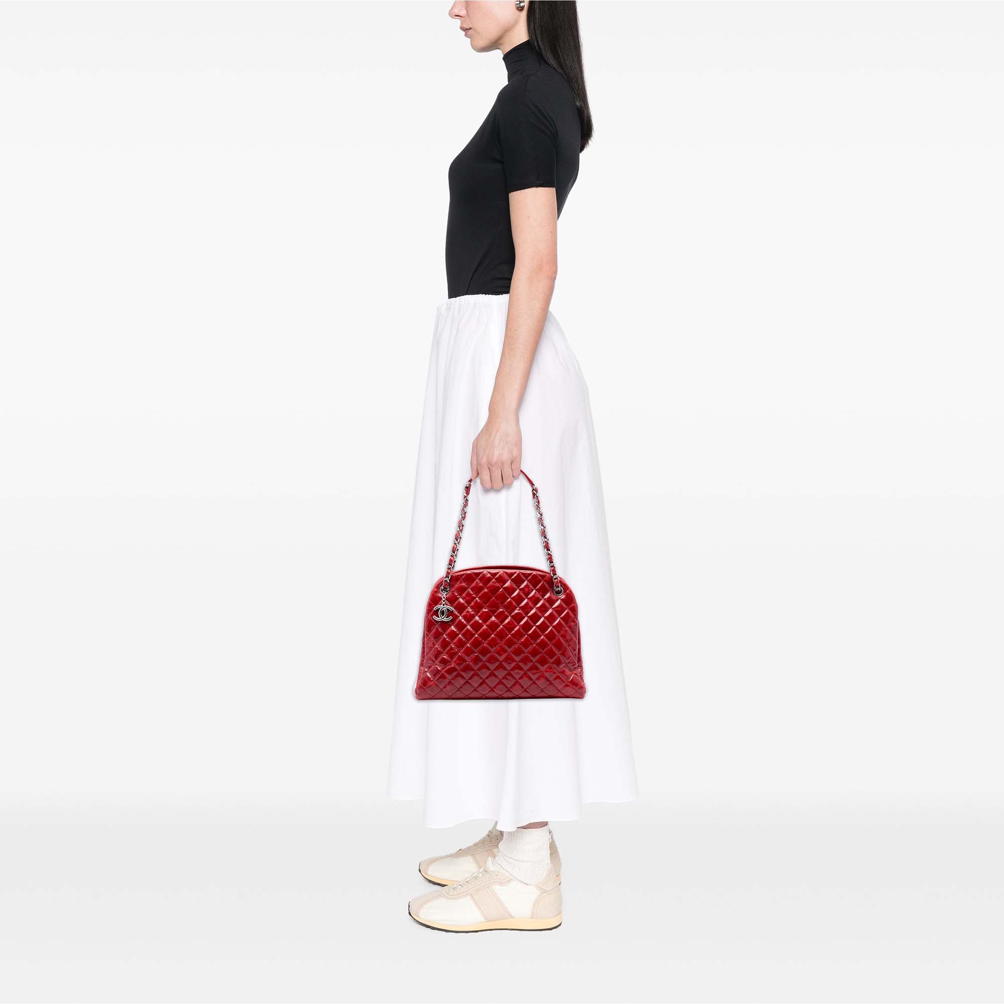 Chanel Large Quilted Crinkled Patent Just Mademoiselle Bowling Bag - image 6