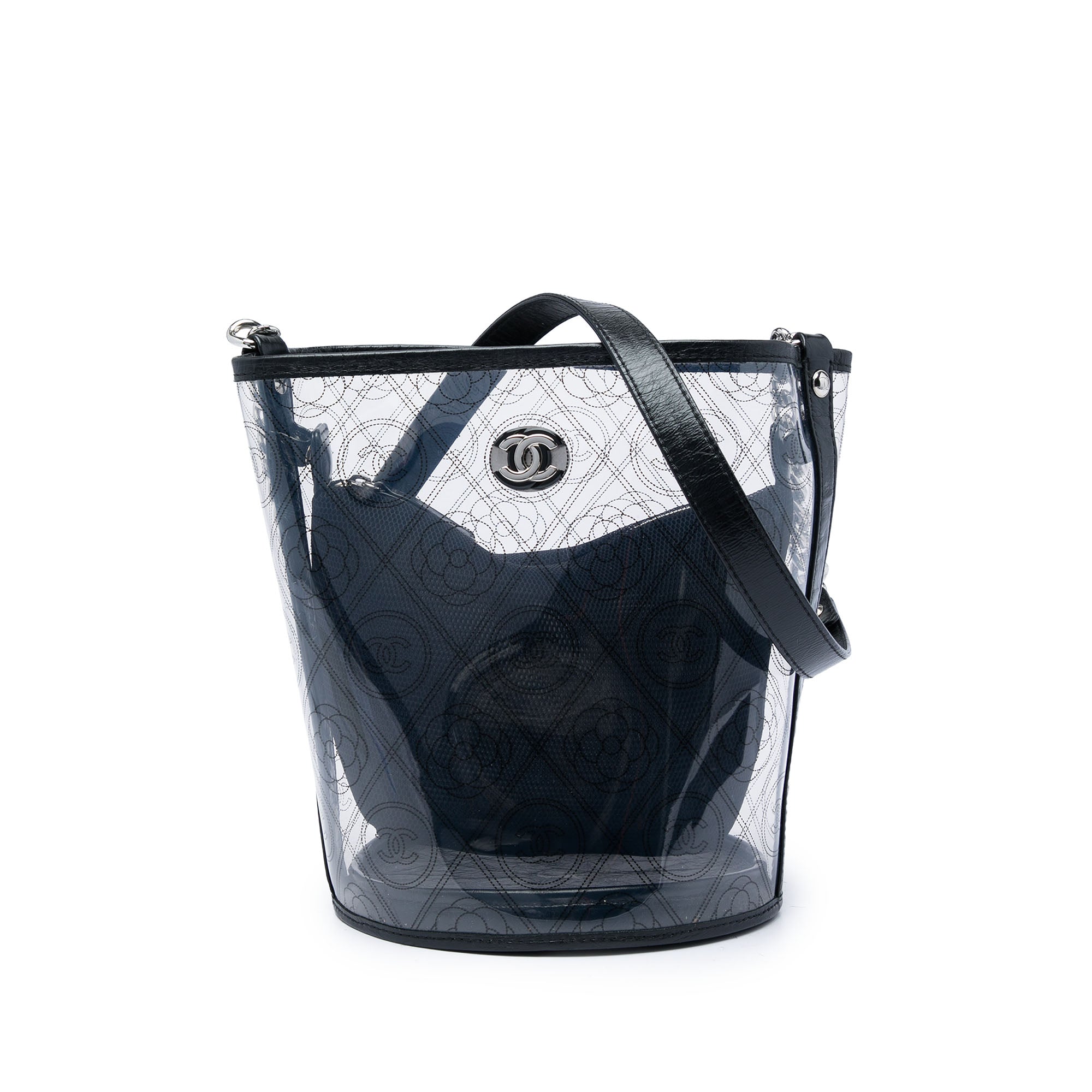Chanel Medium PVC and Crumpled Calfskin Camellia Coco Bucket Bag - image 1