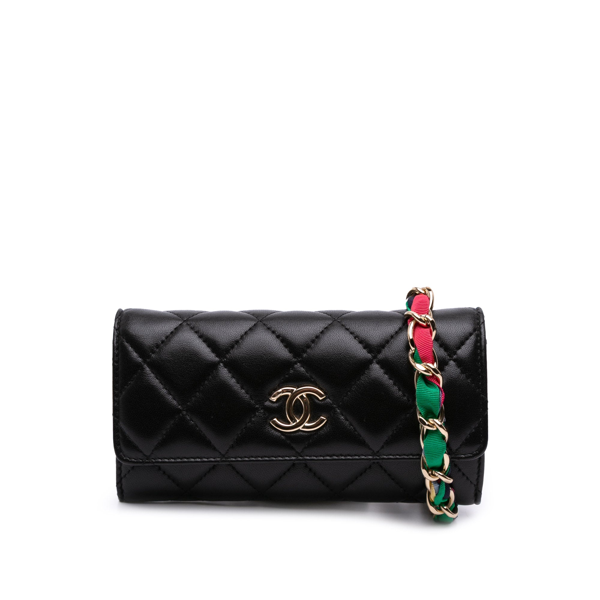Chanel CC Quilted Shiny Lambskin Ribbon Long Clutch on Chain - image 1