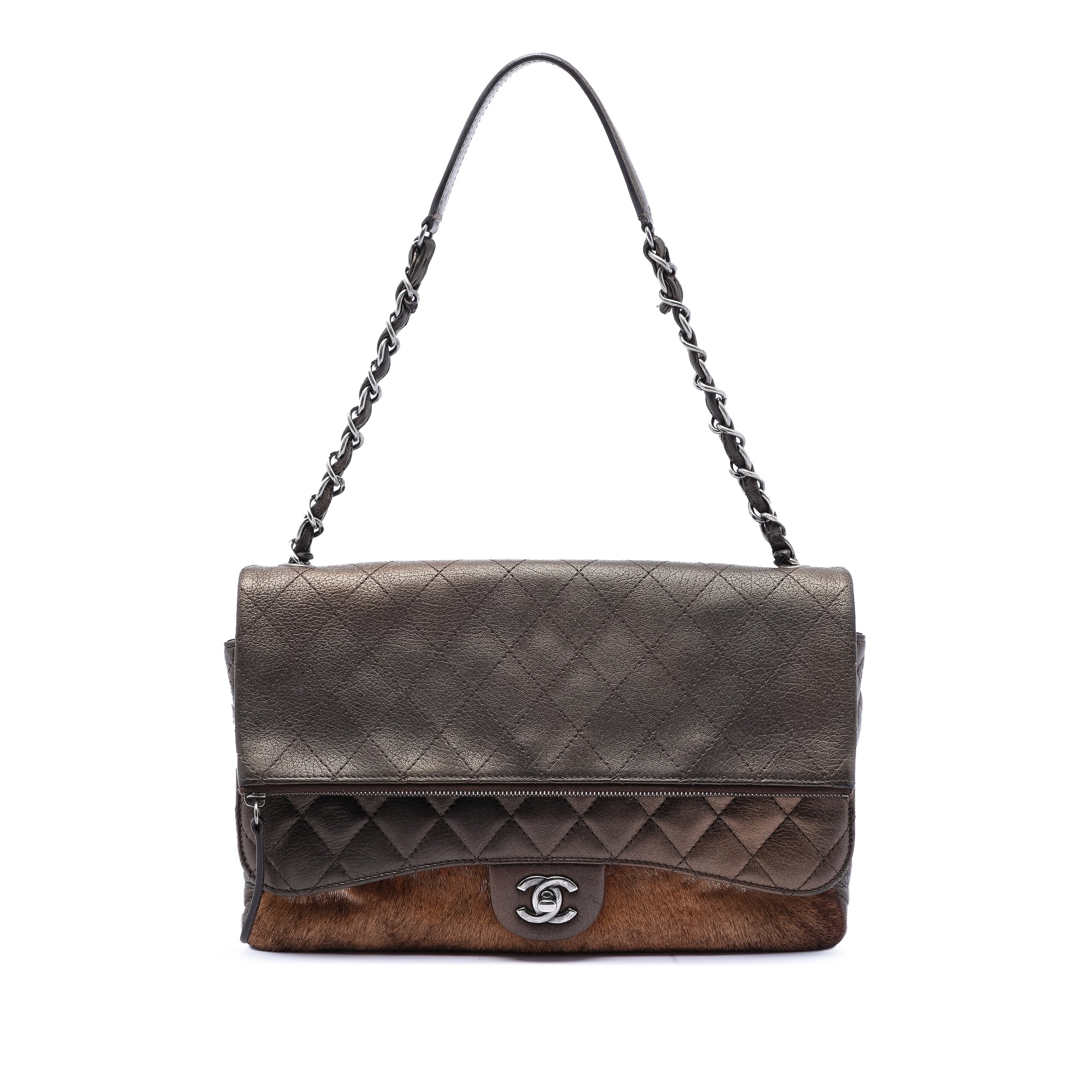 Chanel Paris Salzburg Metallic Lambskin and Pony Hair Zip Multi Flap - image 1