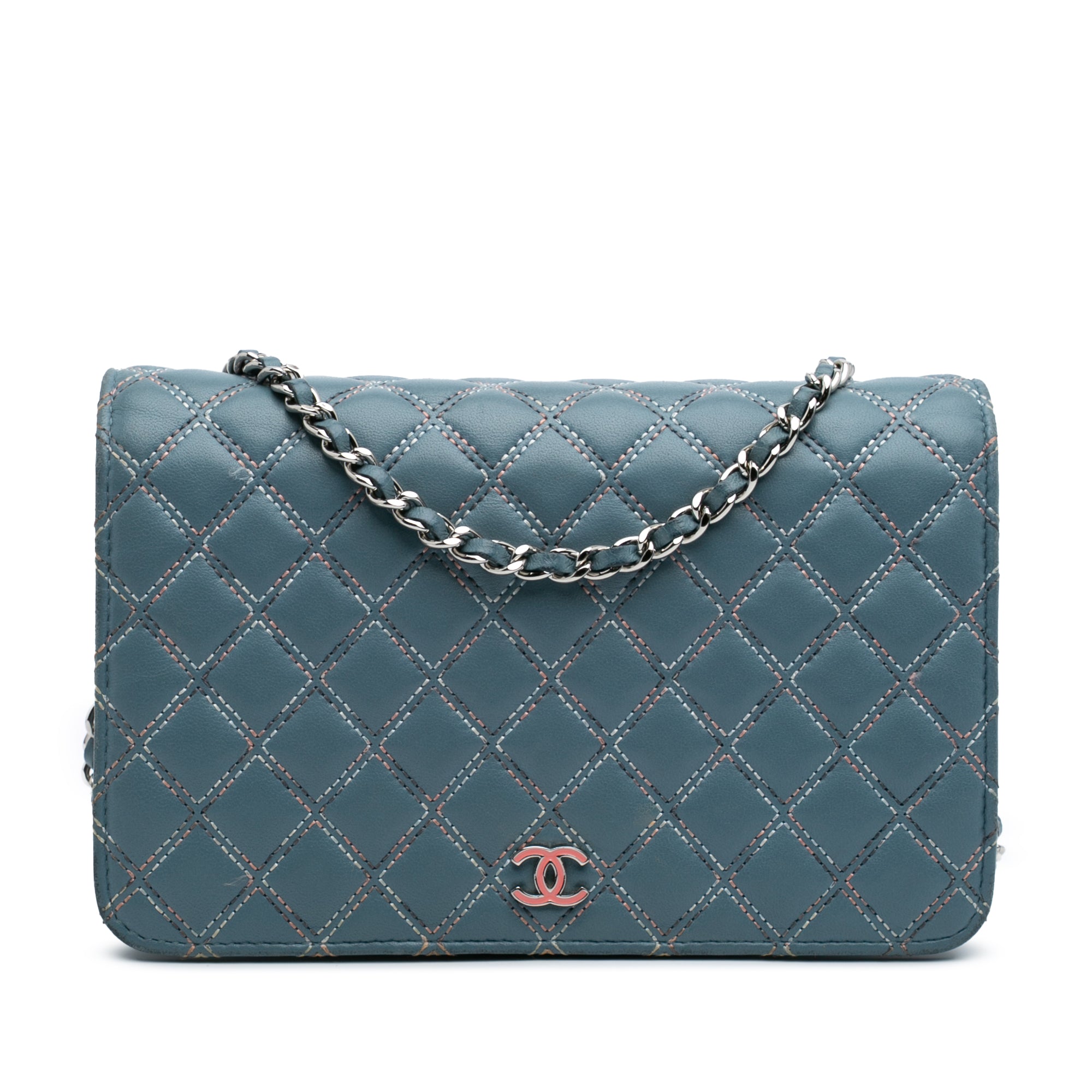 Chanel CC Quilted Lambskin Double Stitch Wallet On Chain - image 1