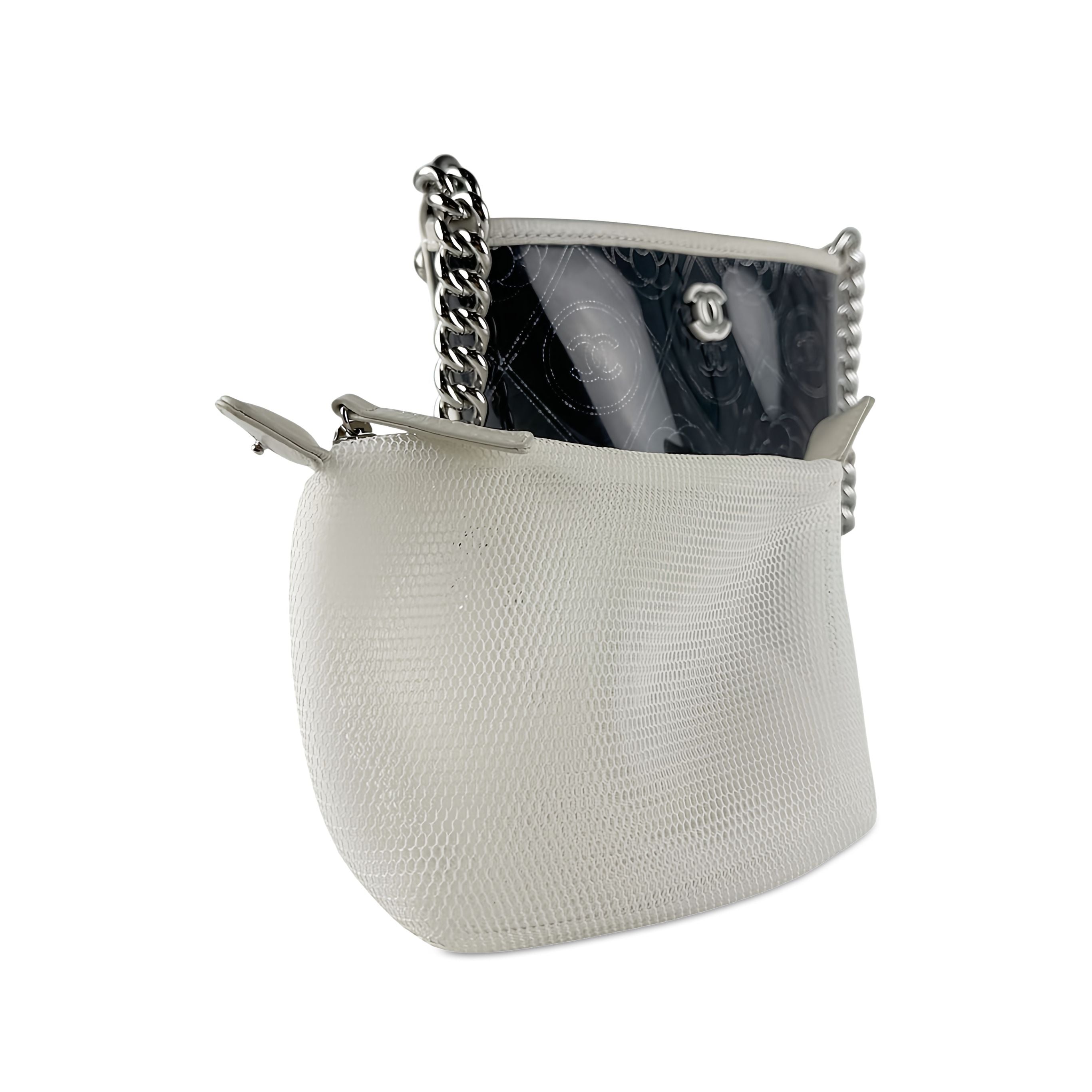 Chanel Small PVC and Crumpled Calfskin Camellia Coco Bucket Bag - image 6