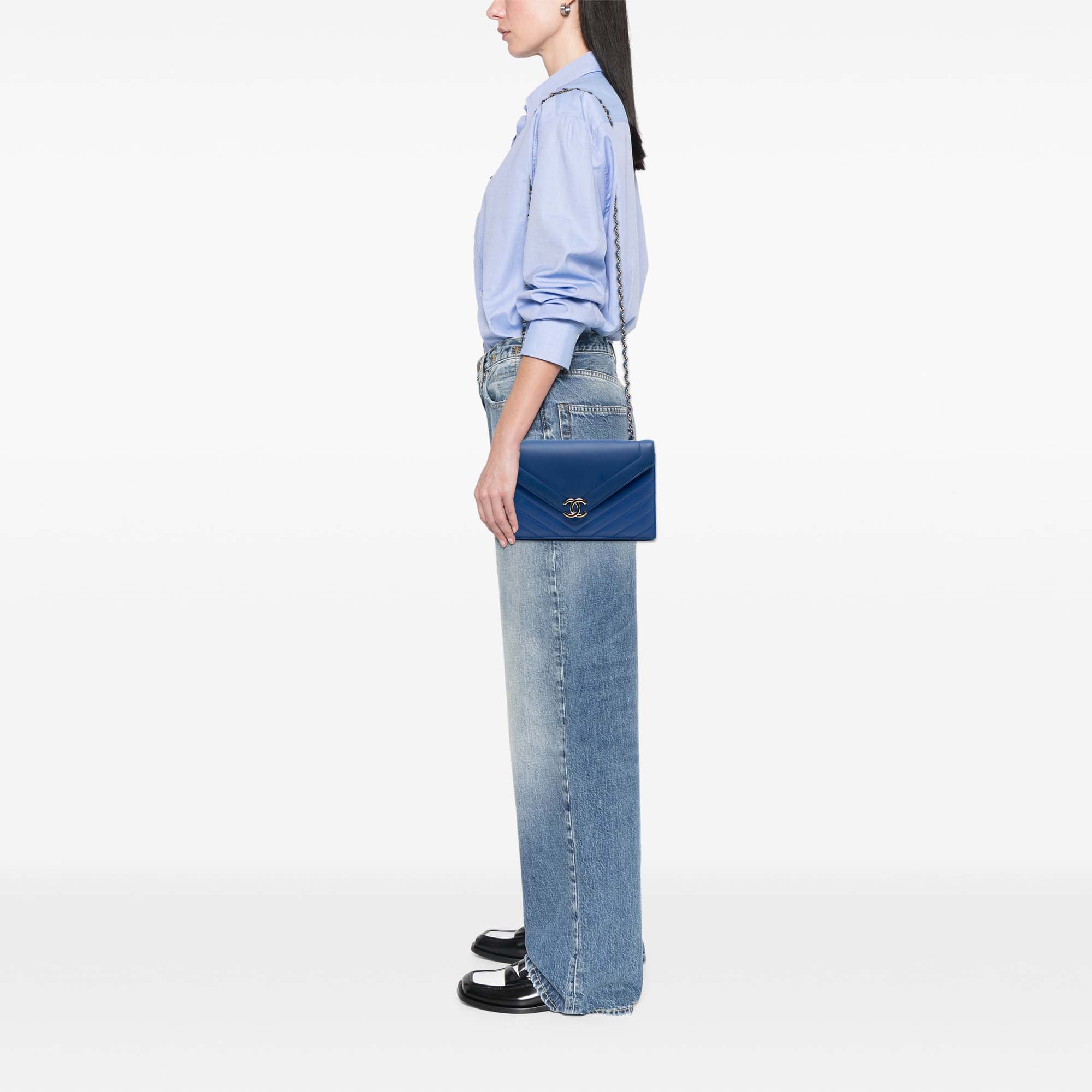 Chanel Medium CC Chevron Calfskin Envelope Flap - image 7