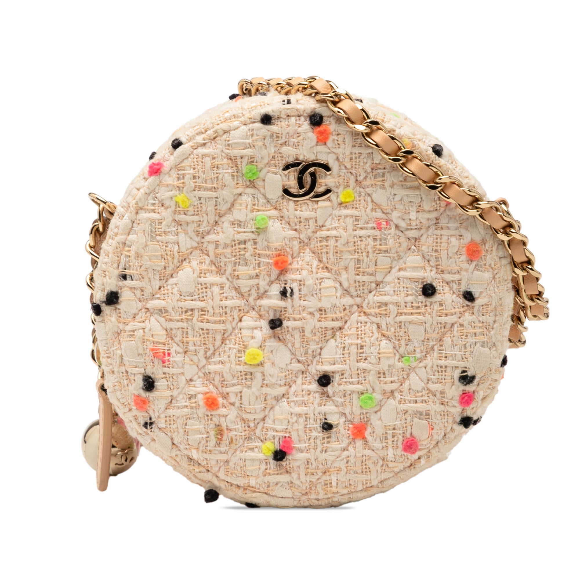 Chanel CC Quilted Tweed Round Crossbody - image 1